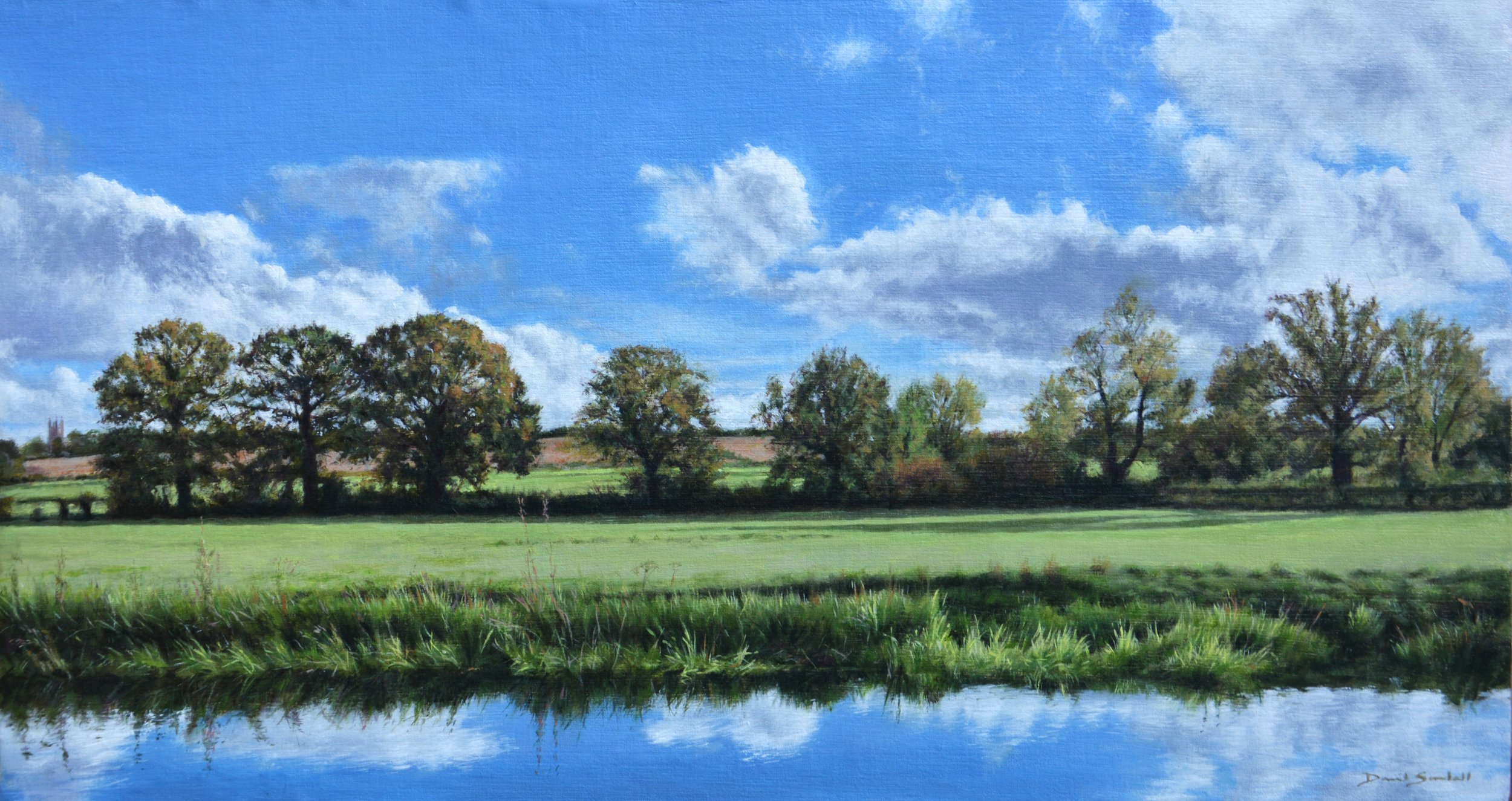 Nene towards Titchmarsh, oil on linen panel, 32 x 61cm