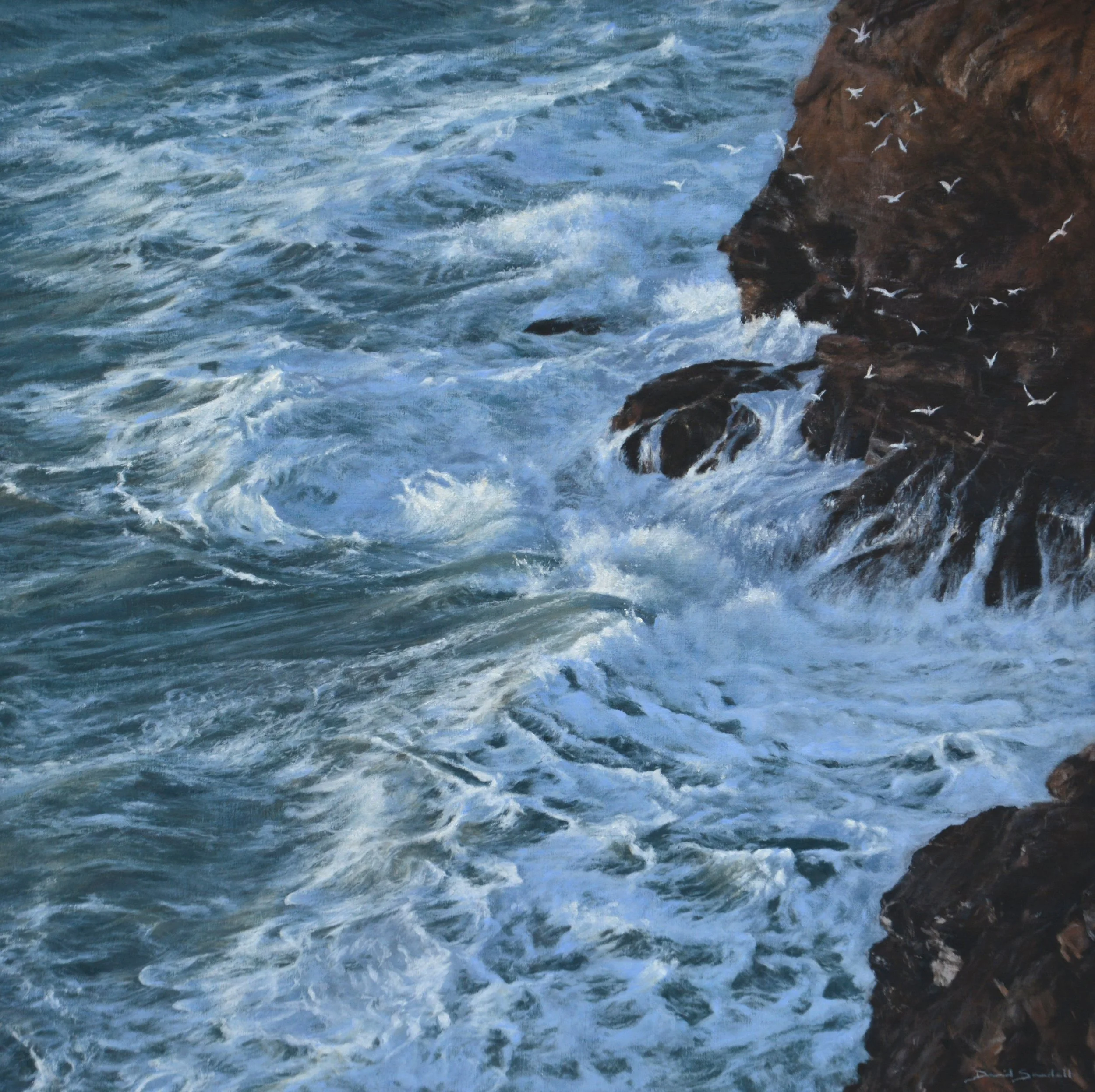 Rock and Tempest (Poldhu Cliffs) 60x 60cm oil on linen