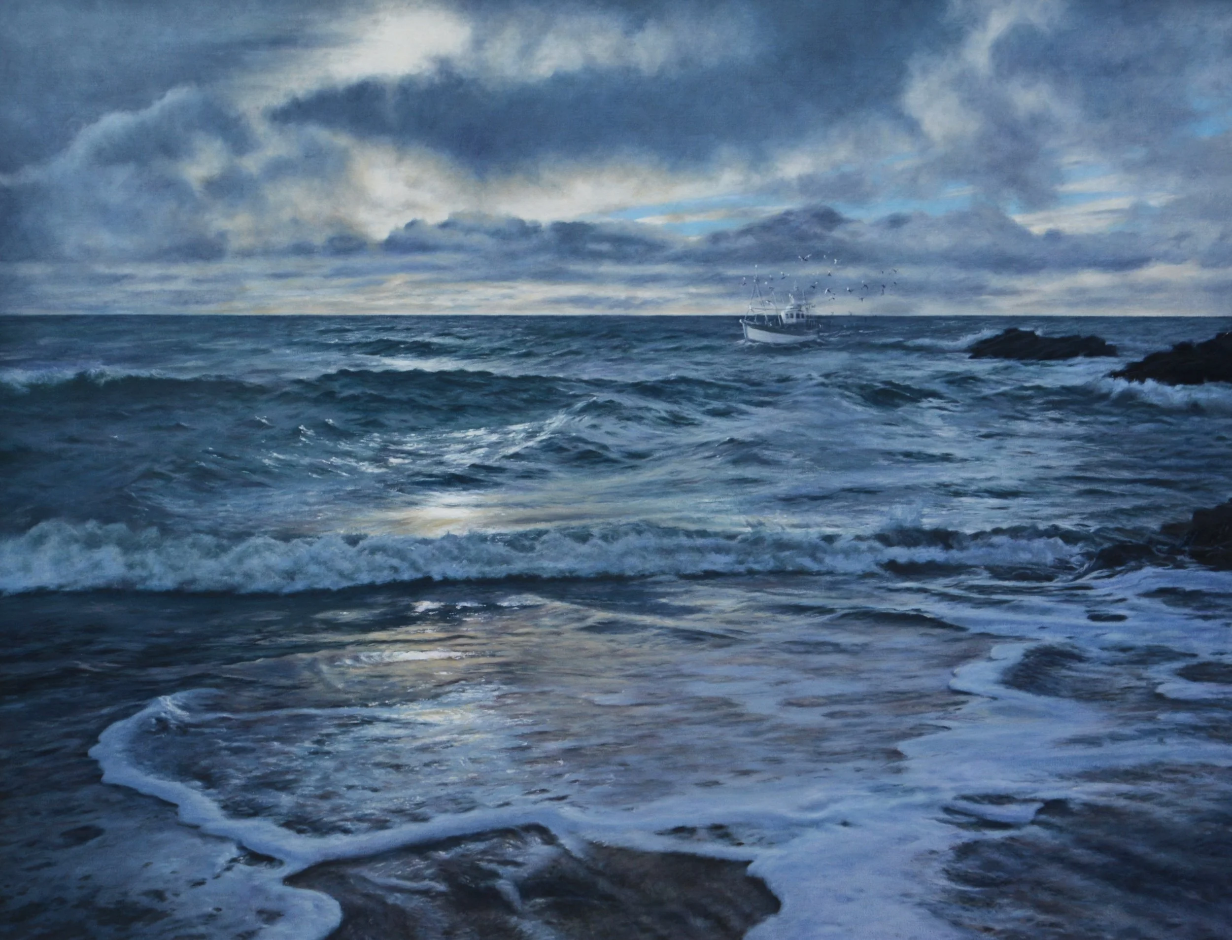 Poldhu Cove Cornwall, oil on linen (Work in progress)