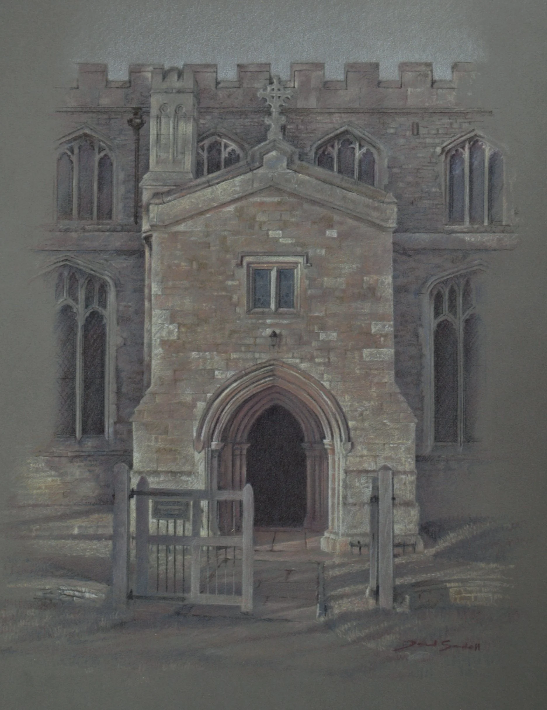 (SOLD) St Mary's South Porch II - pencil on pastelmat