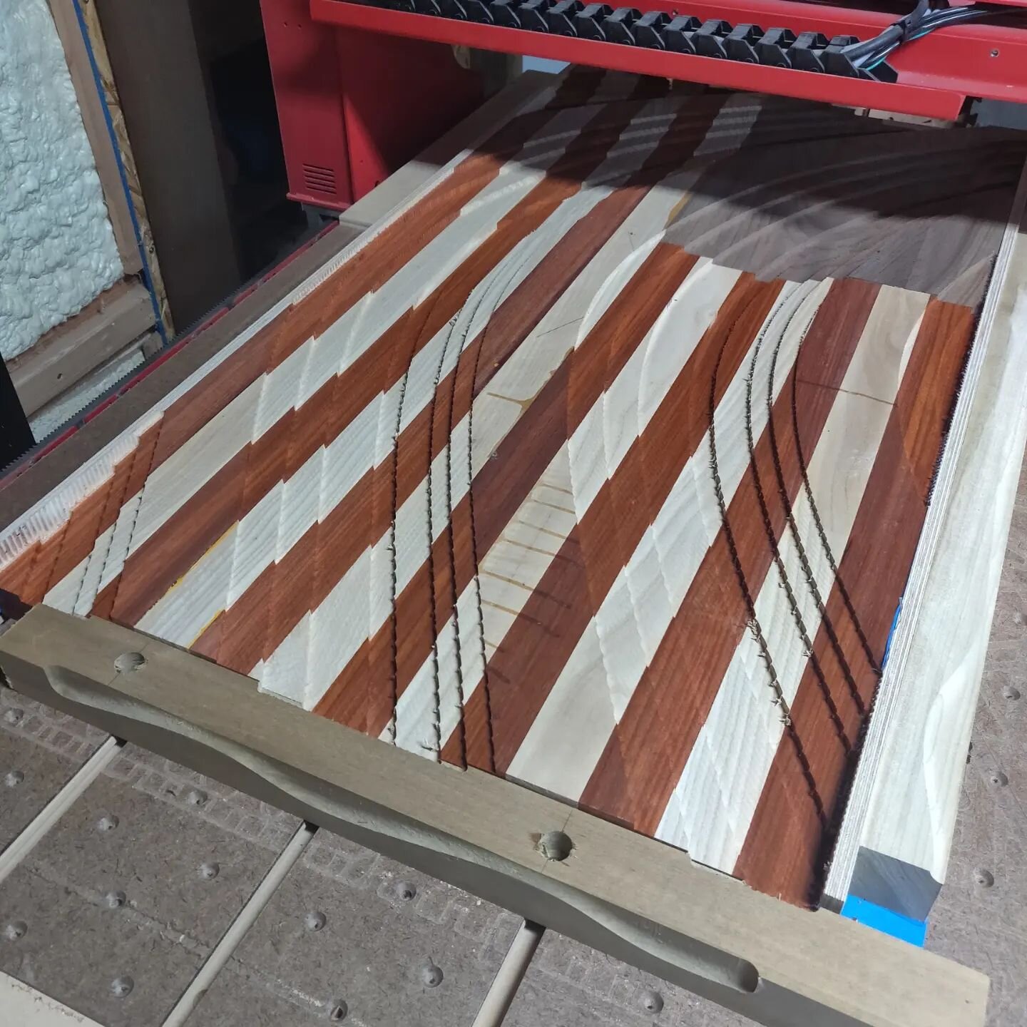 Another Padauk and Ash woods flag.  This one is 24 x 44.  I was going to do it as a blue line flag, however, I wanted to dye the blue instead of paint.  I ran out of time to figure out the dye process.  Hope to sand and apply the finish tonight.