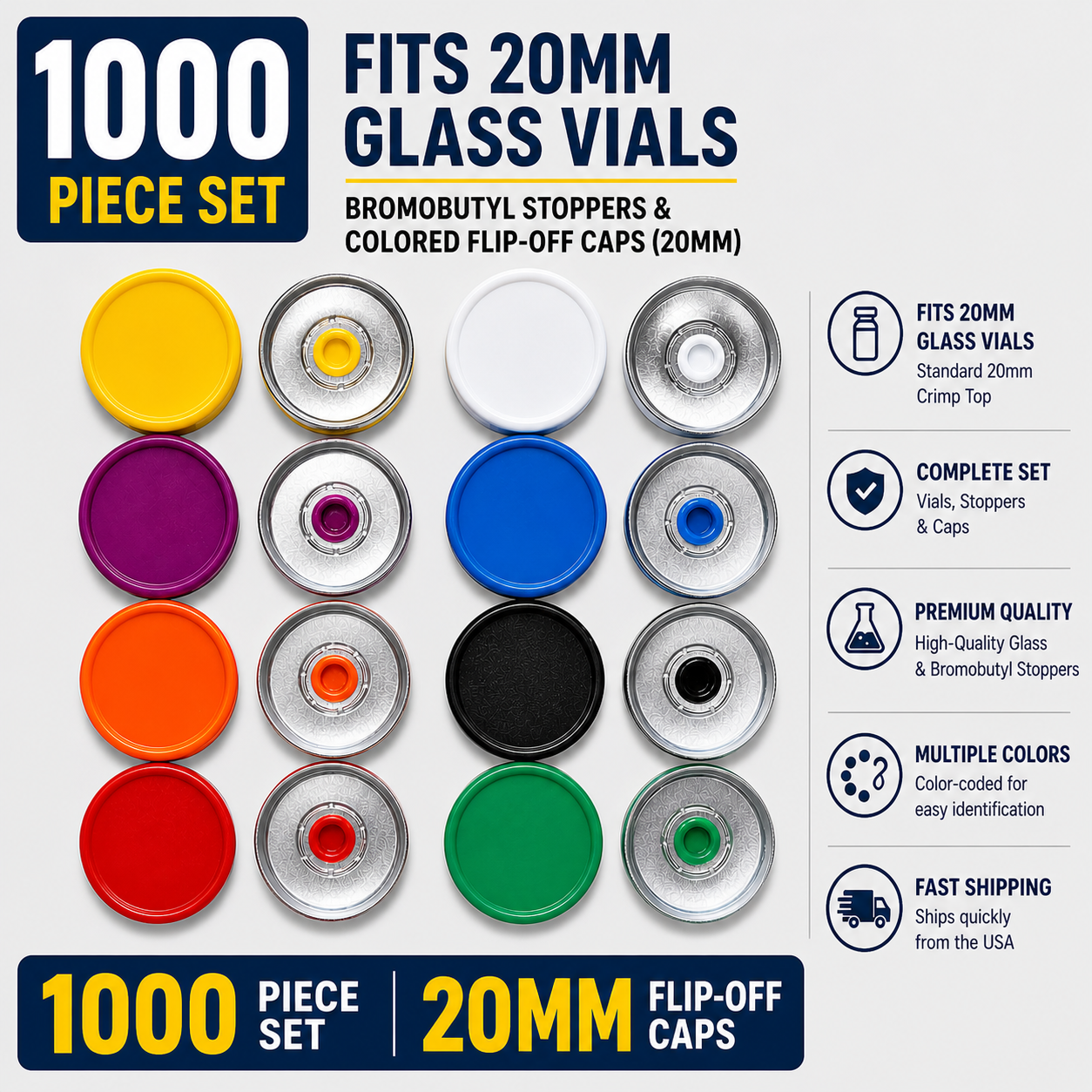 Shiny 20mm Flip-Off Caps for Vials – Secure & Reliable Closure