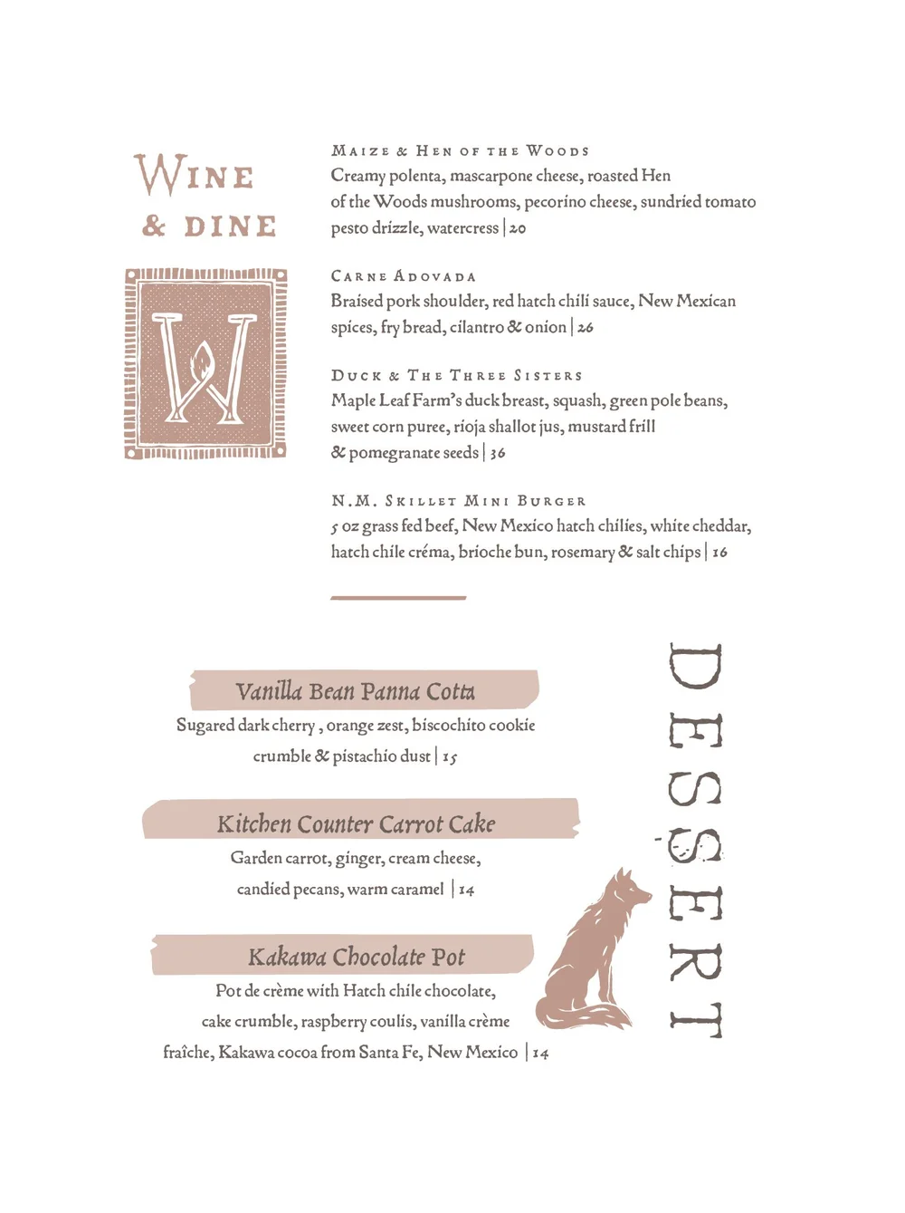 Menus — Wolf in the Woods