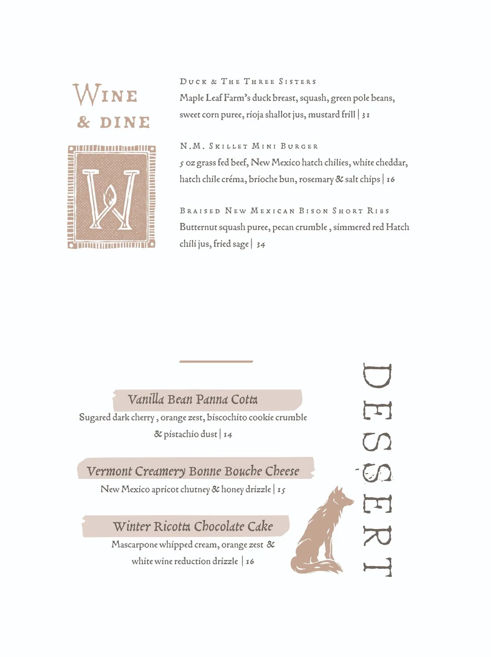 Menus — Wolf in the Woods