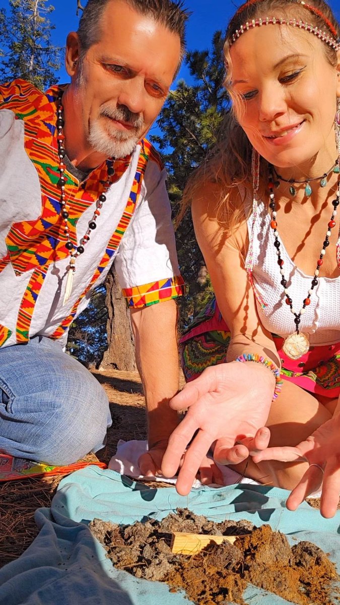 shamanic ceremony on mountain with 2 practitioners