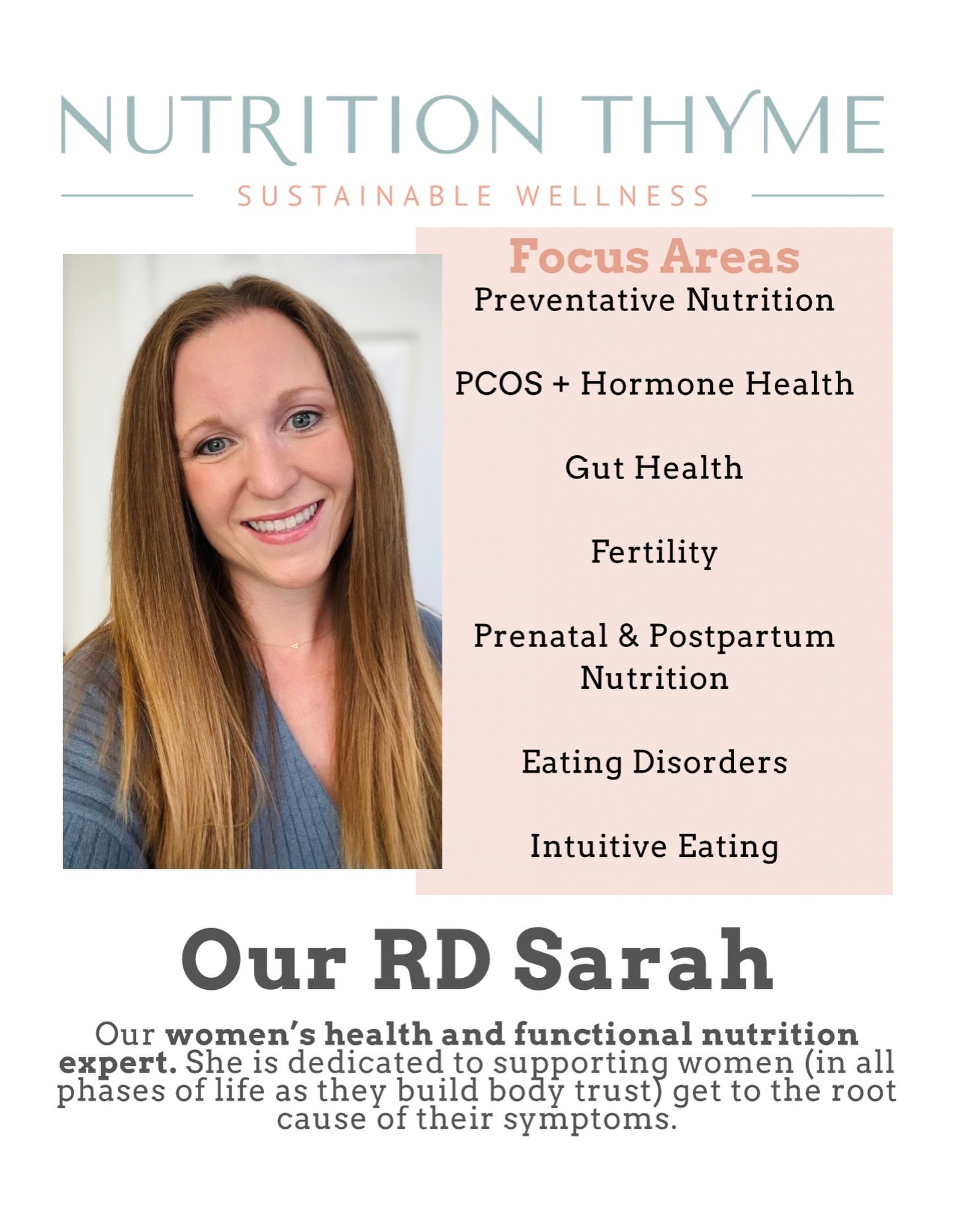 So grateful to have Sarah on our team ✨

She is your gal for all things functional nutrition and women&rsquo;s health (hormones, gut, fertility, prenatal and postpartum, intuitive eating, disordered eating&hellip;!)

It&rsquo;s best to book now, not 