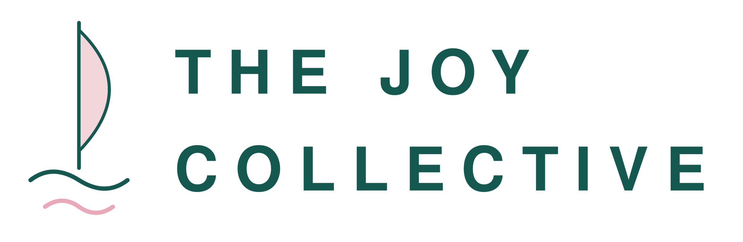 Logo with a stylized moon and water wave with the text "The Joy Collective".