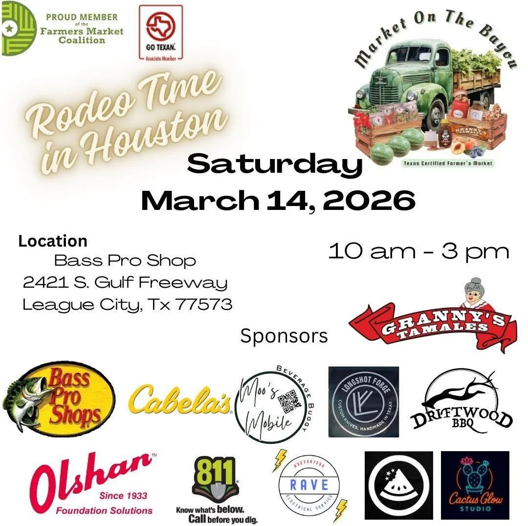 We&rsquo;re excited to participate in our first Market on the Bayou - A Certified Texas Farmers Market event this coming Saturday! Rumors are, it&rsquo;s one of the best farmers markets around! We&rsquo;re so excited to meet local farmers, bakers, cr
