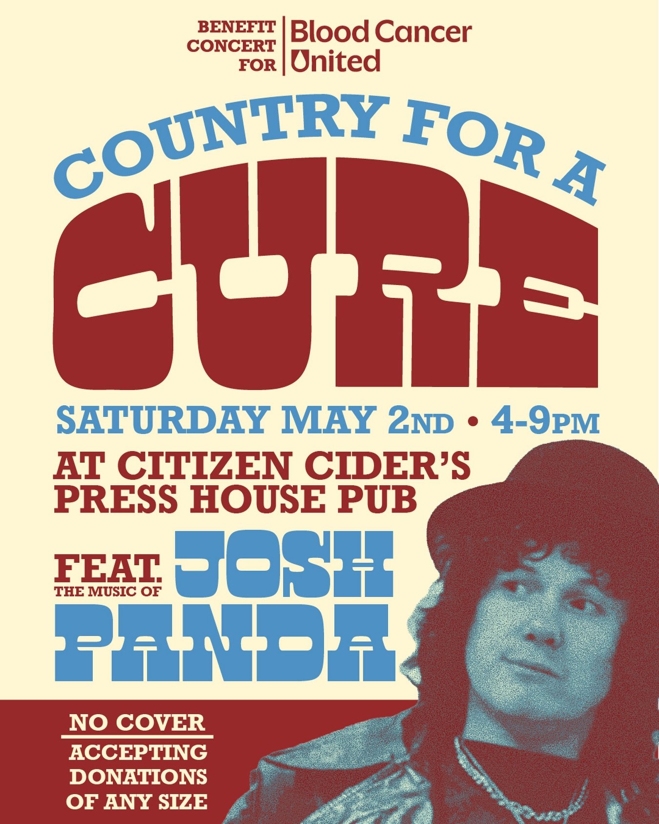 Join us Saturday, May 2nd as we host a benefit concert for Blood Cancer United (formerly The Leukemia &amp; Lymphoma Society).

Blood Cancer United is a nonprofit dedicated to funding lifesaving research, supporting patients and families, and working