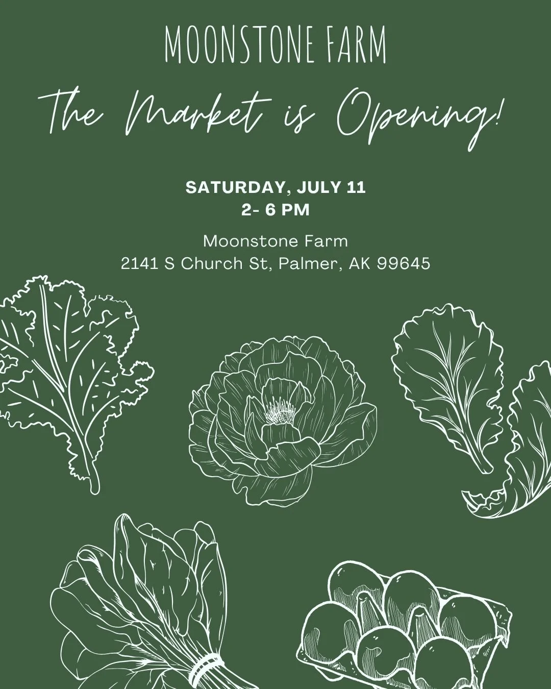 📣 The season opening for The Market at Moonstone Farm will be this Saturday, July 11 from 2-6 pm! 🌱

We&rsquo;ll have lots of greens, eggs, herbs, herbal products, and peonies for you. 

The Railcar is open Thursday and Saturday this week from 2-8 