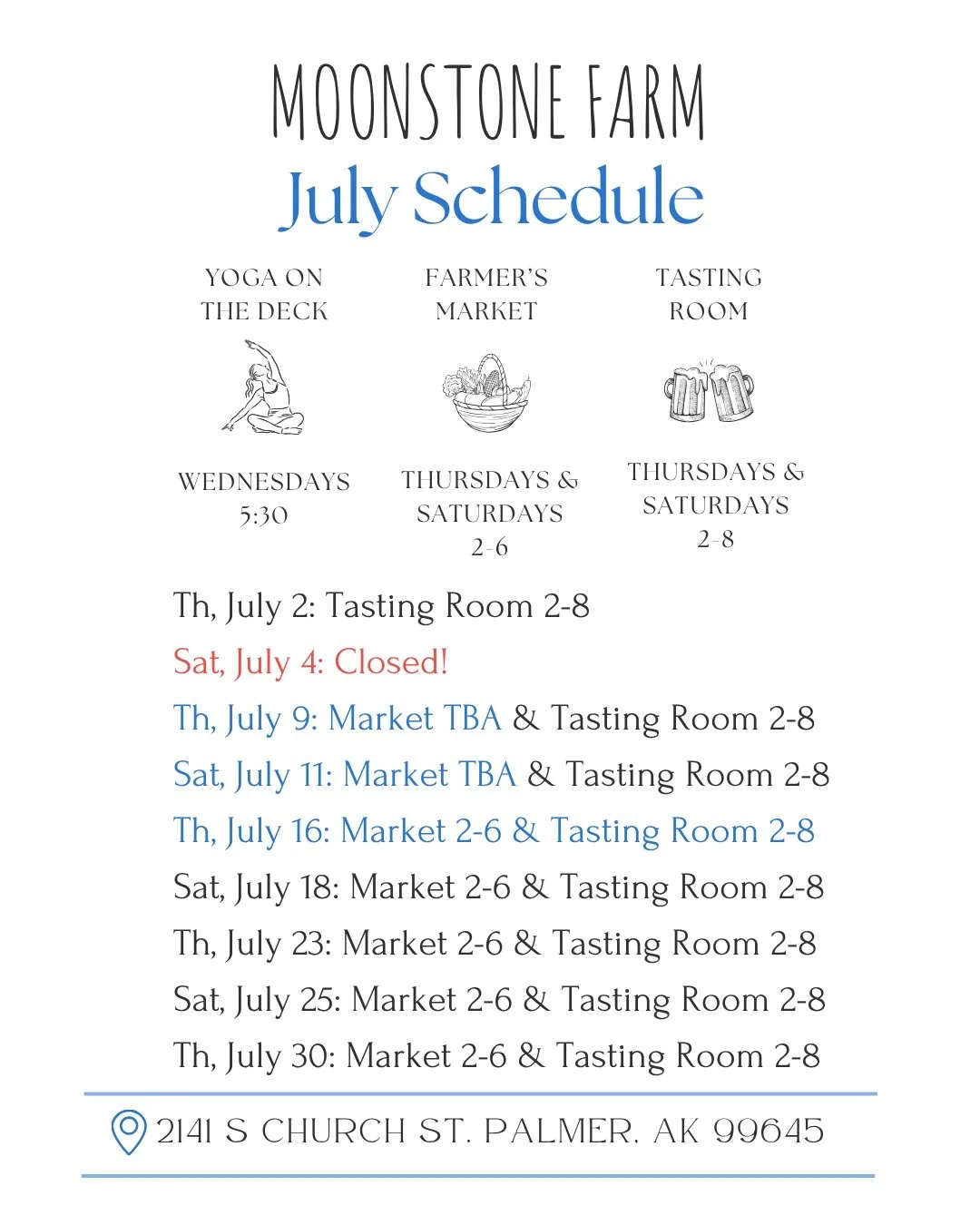 Hello, hello! The greens are growing, the peonies are beginning to bud, July is here, and we have lots of opportunities to come hang out at Moonstone Farm! 

Every Wednesday, we have yoga on the deck with @backpack_soph of @yogaomalaska . Drop-ins we