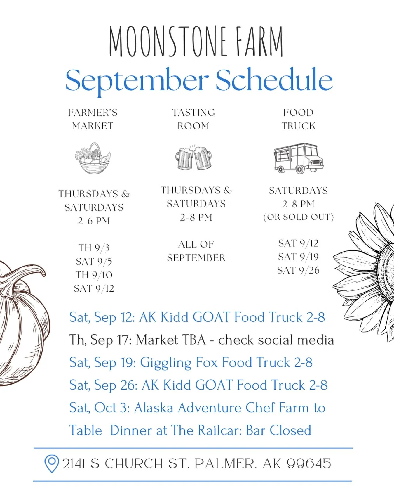 There&rsquo;s termination dust on the mountain and a crisp bite to the mornings and the apples are ripening - it feels like fall! This September at Moonstome Farm, we&rsquo;ve got lots to look forward to. For the last three Saturdays of the month, we