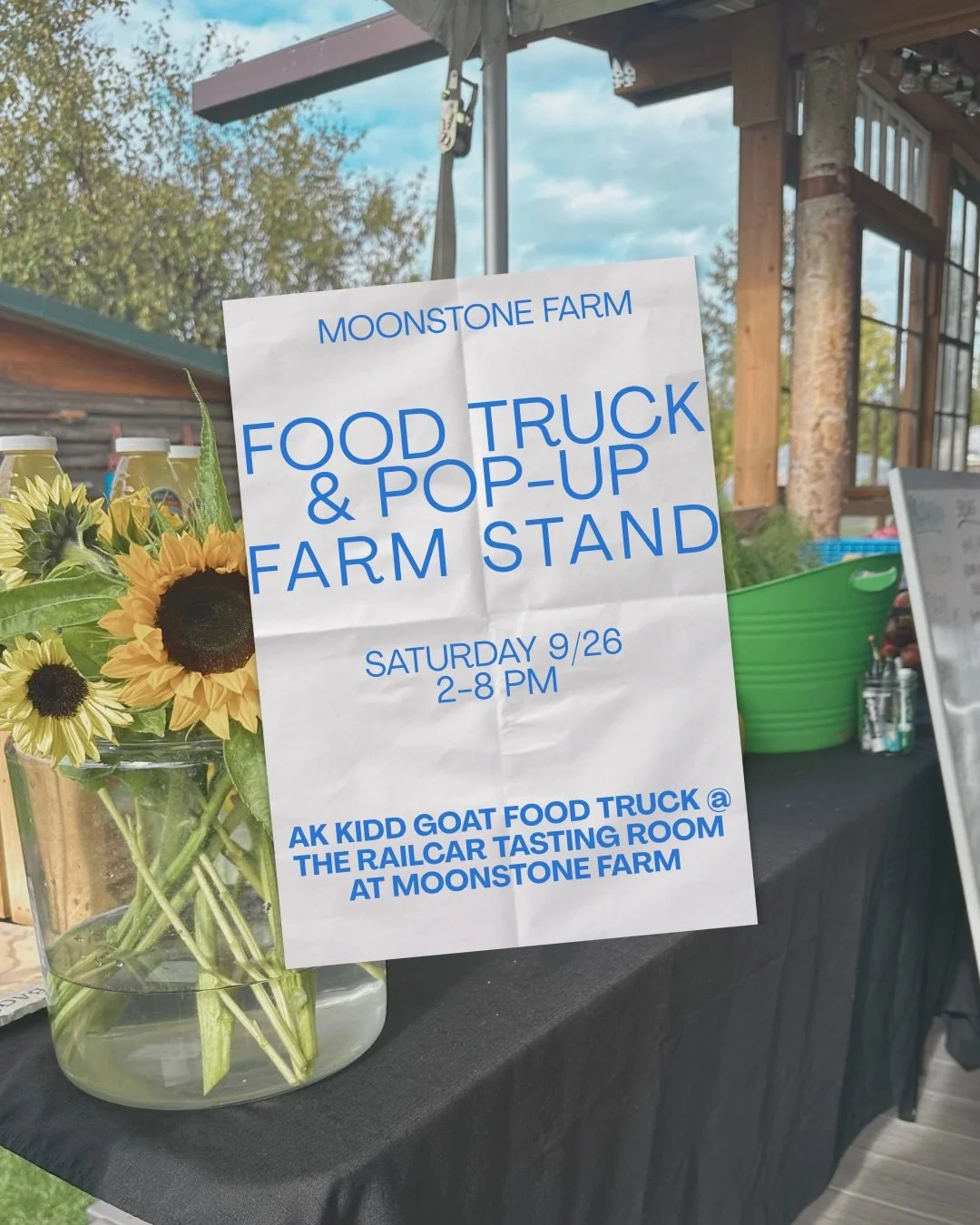 The season is winding down at Moonstone Farm and with @akkiddthegoat food truck and a pop-up market at The Railcar Tasting Room today, it&rsquo;s the perfect time to swing by. Open 2-8. We may not have enough produce left for a pop-up next Thursday, 