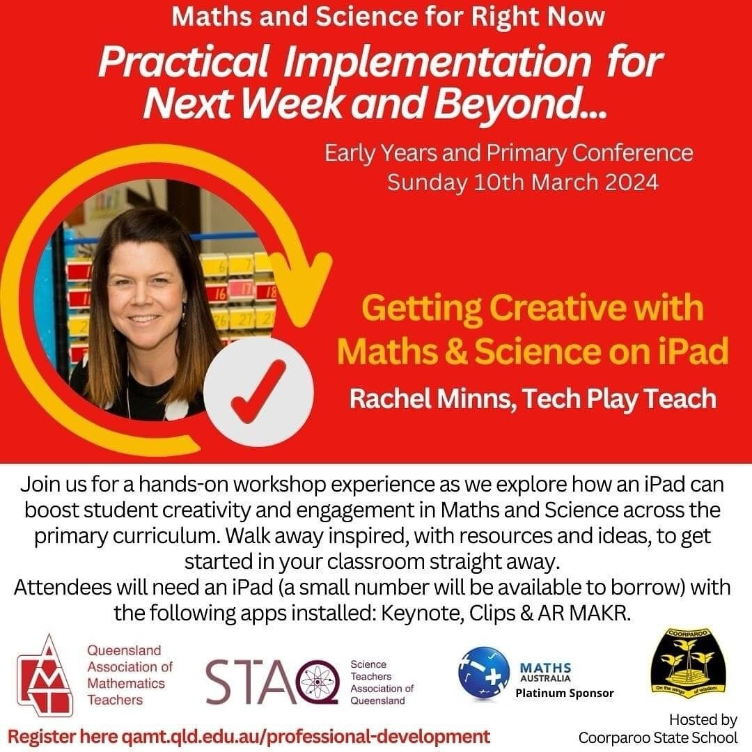 Super excited to be presenting at the EARLY &amp; PRIMARY YEARS CONFERENCE - MATHS &amp; SCIENCE FOR RIGHT NOW, organised by the QLD Association of Mathematics Teachers and the Science Teachers Association of QLD. My session will be exploring creativ