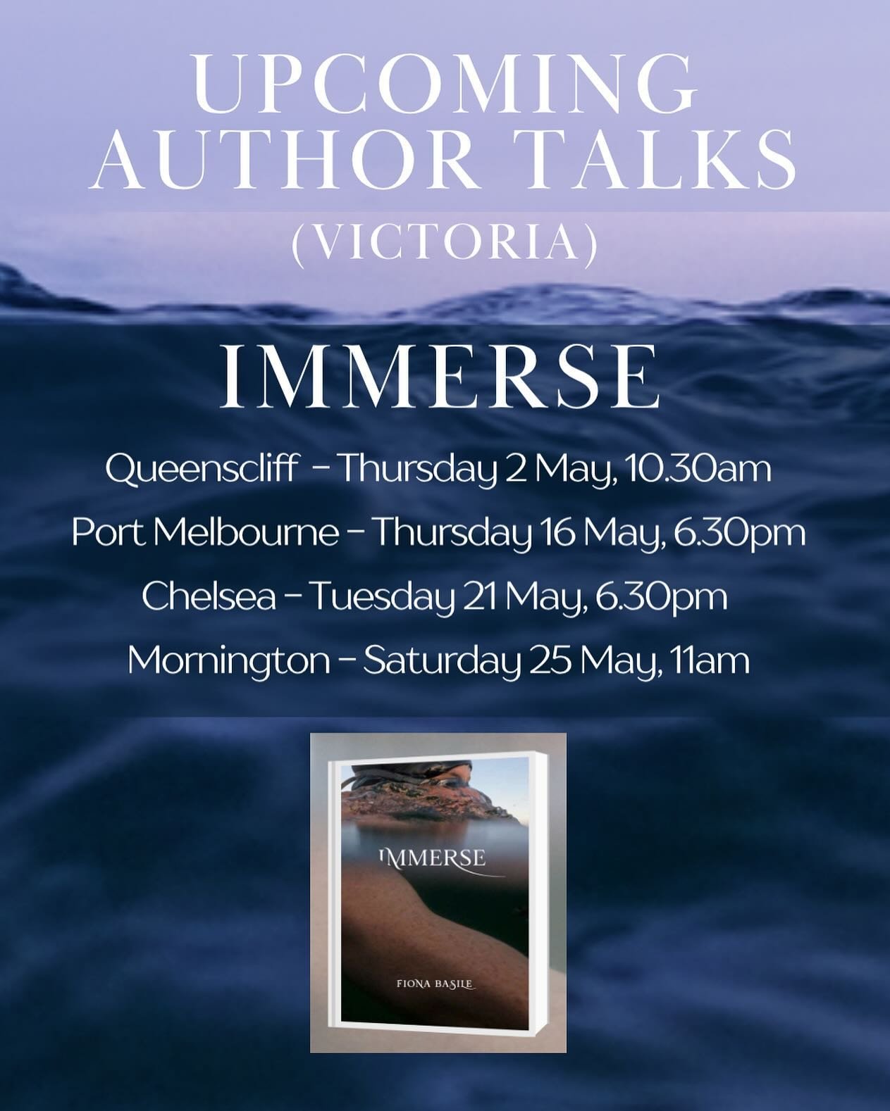 ** Upcoming Author Talks for Immerse **

I&rsquo;d love to see you at one of my upcoming author talks, where I delve into the back story of Immerse, my latest photographic book celebrating the beauty and joy of the bat, and a special open water swimm