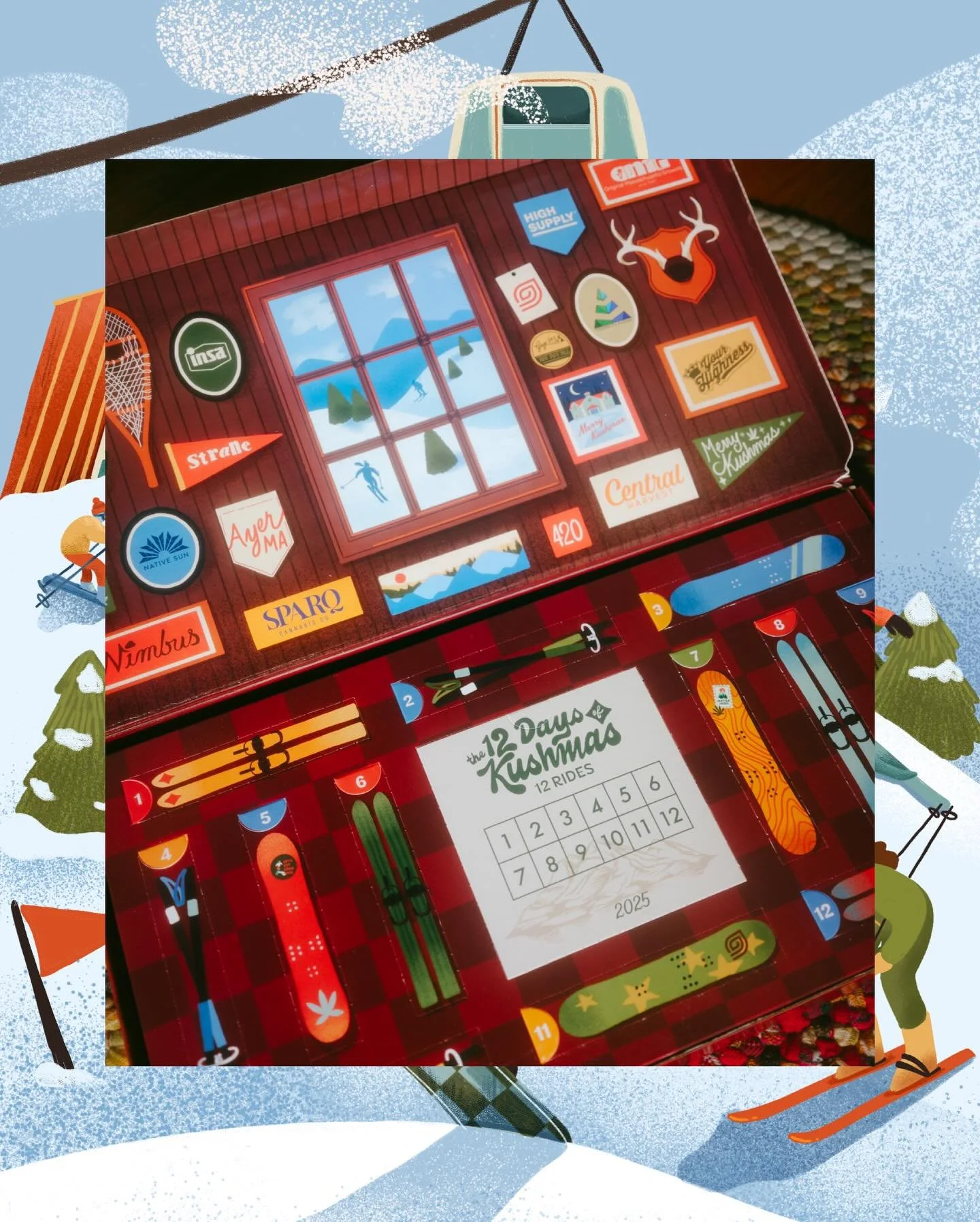 Some close up details of 2025&rsquo;s 12 Days of Kushmas box from @gage.mass 

So thankful to have clients that give me such fun work- this was such a blast!! Photographed by the incomparable @tabitha_barnard 

#illustration #graphicdesign #adventcal
