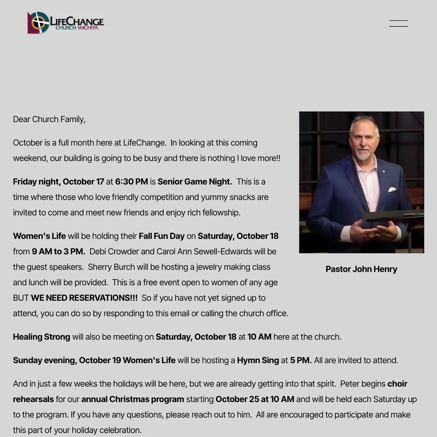 The Weekly Enews is available online! 
Visit https://www.lifechangechurchwichita.com/news

Stay up to date with ministry news and events at LifeChange Church Wichita. 

#lifechangechurchwichita