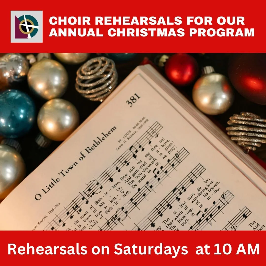 Join us for choir rehearsals for our annual Christmas program each Saturday morning at 10am leading up to the performance.
All are encouraged to participate and make this a joyful part of your holiday celebration!
Childcare volunteers needed. Contac