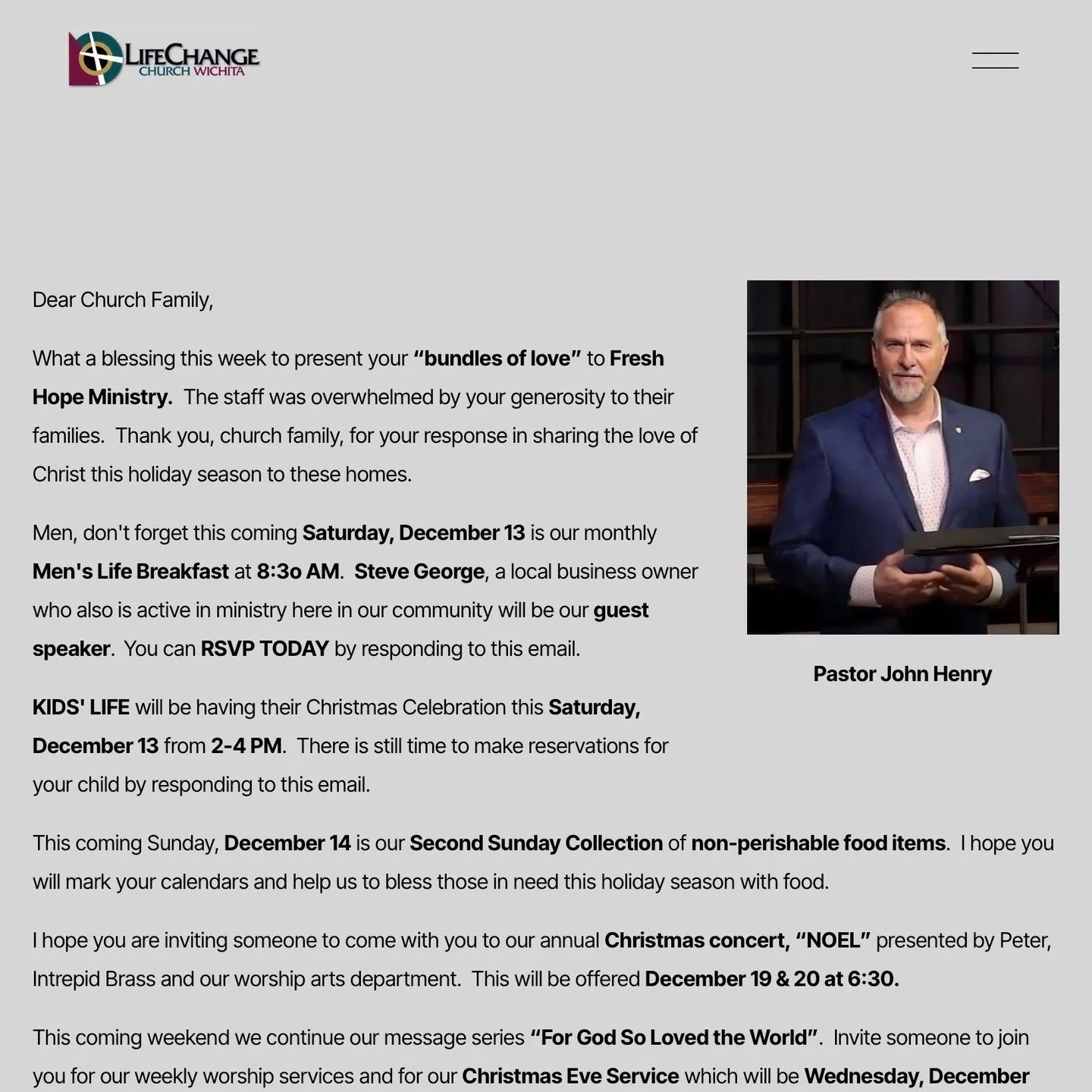 The Weekly Enews is available online! 
Visit https://www.lifechangechurchwichita.com/news

Stay up to date with ministry news and events at LifeChange Church Wichita. 

#lifechangechurchwichita