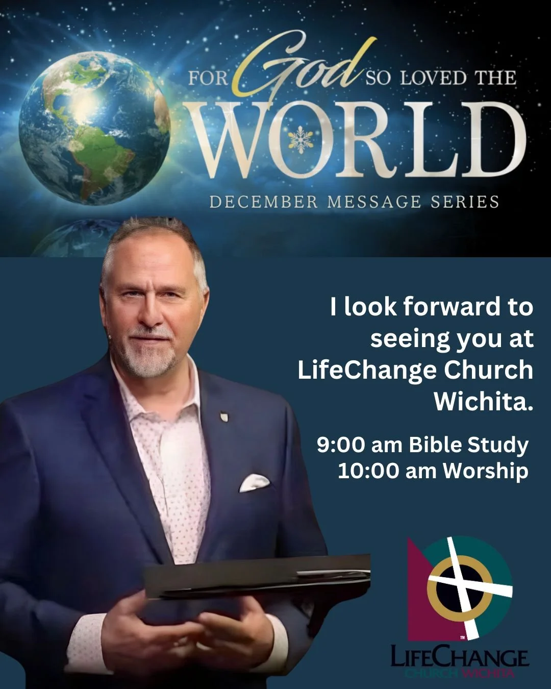 This Sunday we continue our message series, &ldquo;For God So Loved the World&rdquo;. I hope you will be in your place each week as we celebrate this special season. 

9:00 am Bible Study
10:00 am Worship