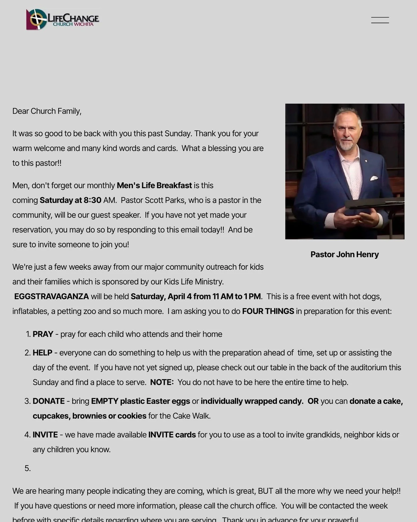 The Weekly Enews is available online! 
Visit https://www.lifechangechurchwichita.com/news

Stay up to date with ministry news and events at LifeChange Church Wichita. 

#lifechangechurchwichita