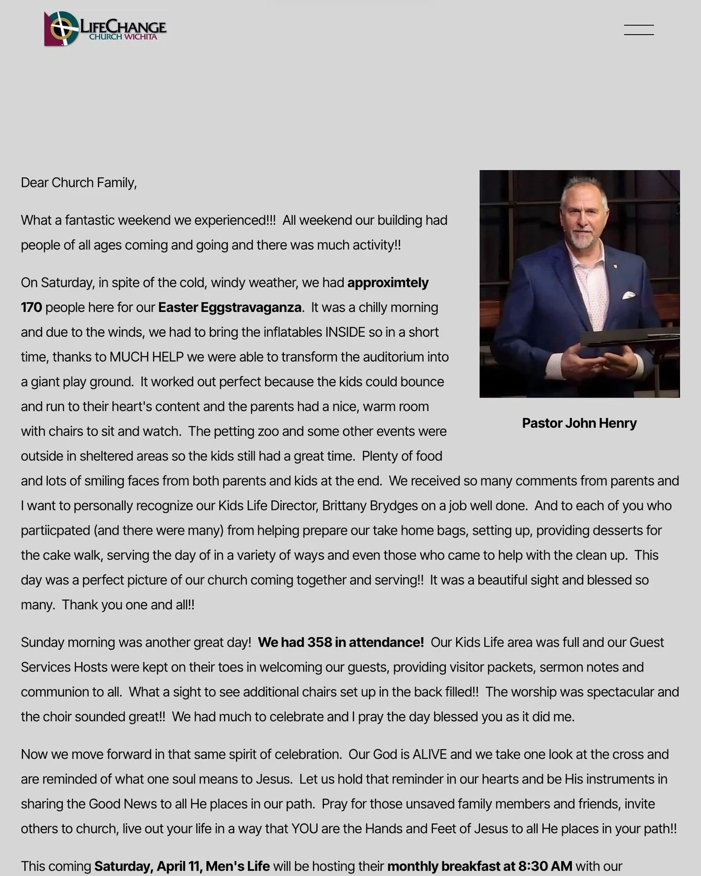 The Weekly Enews is available online! 
Visit https://www.lifechangechurchwichita.com/news

Stay up to date with ministry news and events at LifeChange Church Wichita. 

#lifechangechurchwichita