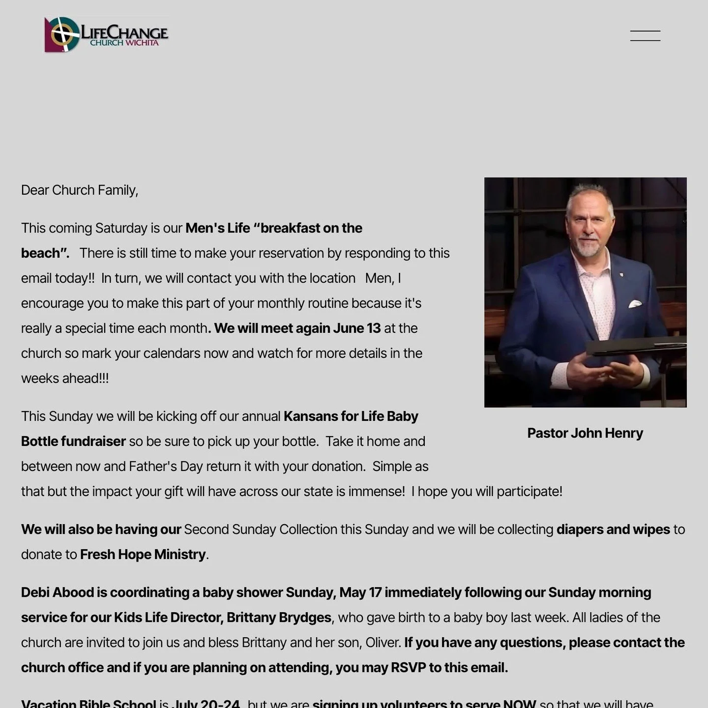 The Weekly Enews is available online! 
Visit https://www.lifechangechurchwichita.com/news

Stay up to date with ministry news and events at LifeChange Church Wichita. 

#lifechangechurchwichita