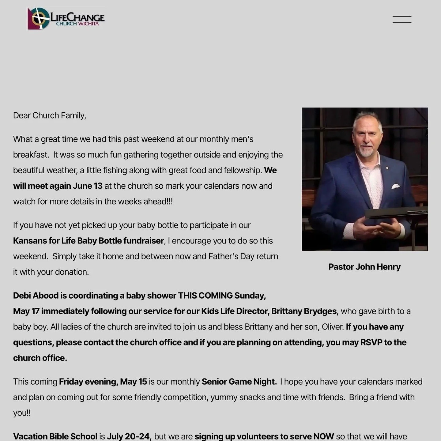 The Weekly Enews is available online! 
Visit https://www.lifechangechurchwichita.com/news

Stay up to date with ministry news and events at LifeChange Church Wichita. 

#lifechangechurchwichita