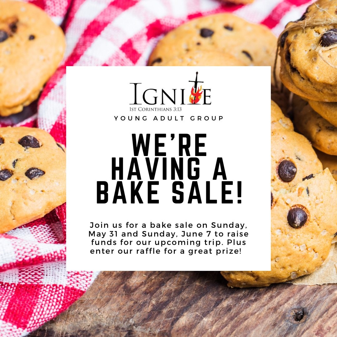 Support IGNITE!
On June 7, our young adults ministry will host a fundraiser before &amp; after church for their trip to see David at Branson&rsquo;s Sight &amp; Sound Theatres.

🎟️ $20 raffle tickets for a Coleman Sportster propane grill
🍪 Homemade