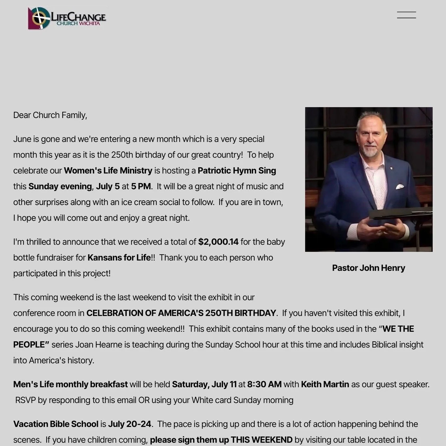 The Weekly Enews is available online! 
Visit https://www.lifechangechurchwichita.com/news

Stay up to date with ministry news and events at LifeChange Church Wichita. 

#lifechangechurchwichita
