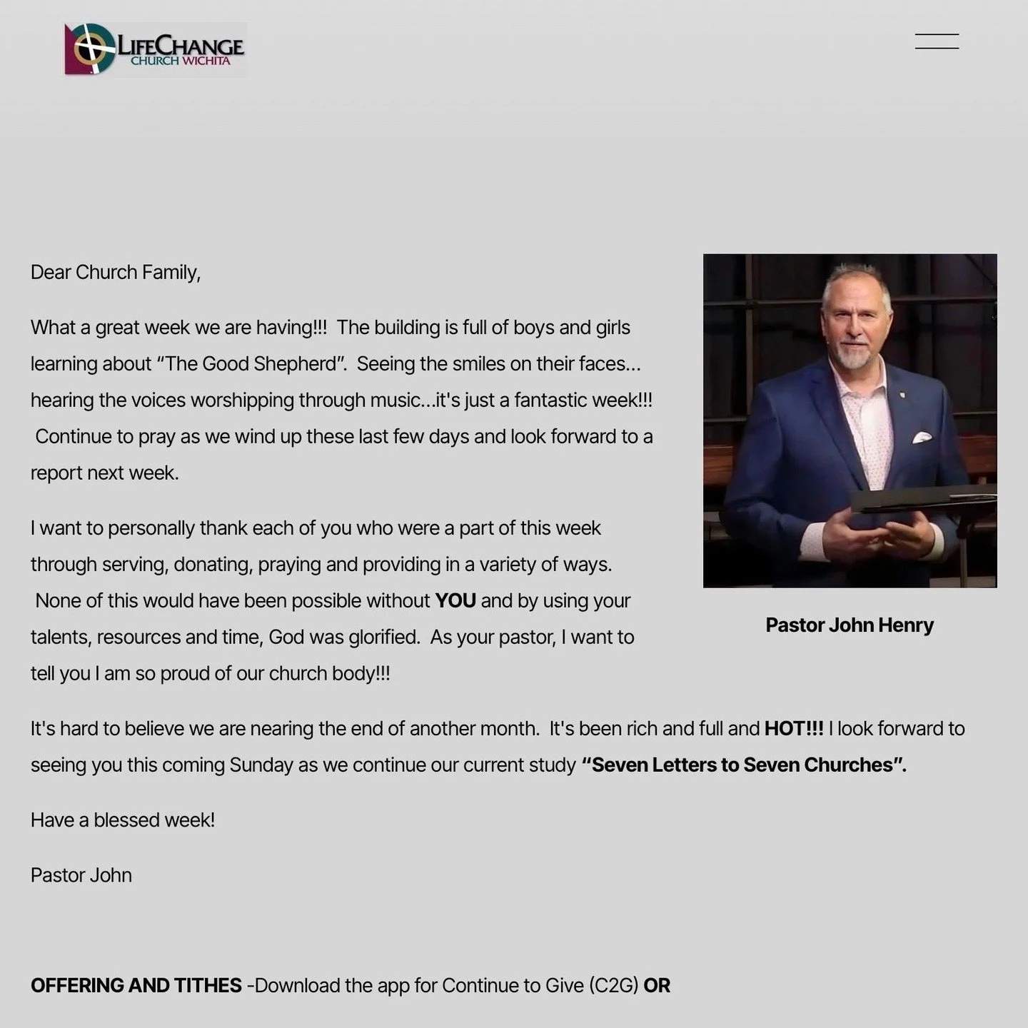 The Weekly Enews is available online! 
Visit https://www.lifechangechurchwichita.com/news

Stay up to date with ministry news and events at LifeChange Church Wichita. 

#lifechangechurchwichita