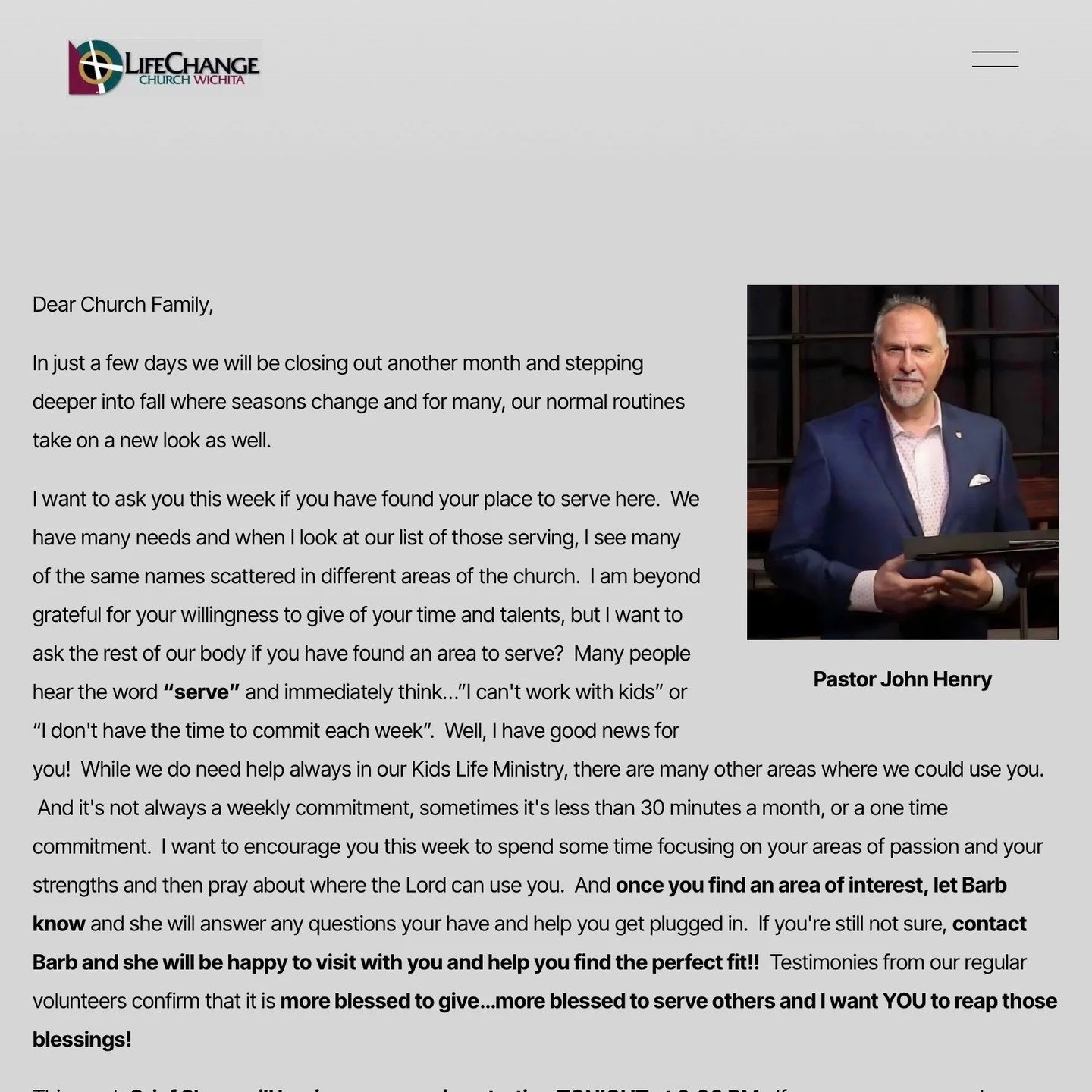 The Weekly Enews is available online! 
Visit https://www.lifechangechurchwichita.com/news

Stay up to date with ministry news and events at LifeChange Church Wichita. 

#lifechangechurchwichita