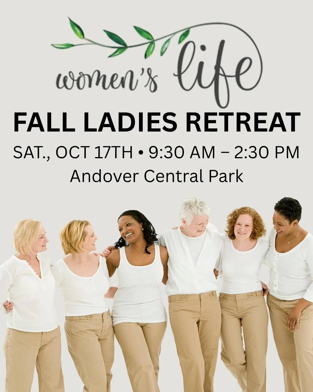 Sat, Oct 17 is the annual Fall Ladies Retreat hosted by Women's Life.  Meer at Andover Central Park from 9:30 AM until 2:30 PM with a full day of games, craft time, prayer walk, free luncheon and great fellowship.  If you are planning on attending, c