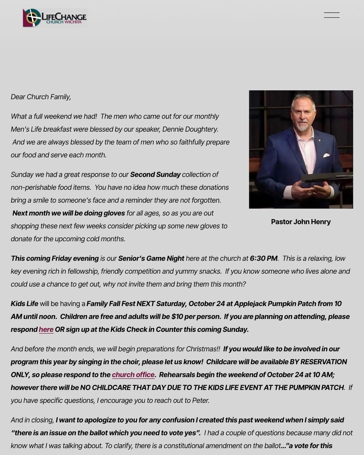 The Weekly Enews is available online! 
Visit https://www.lifechangechurchwichita.com/news

Stay up to date with ministry news and events at LifeChange Church Wichita. 

#lifechangechurchwichita