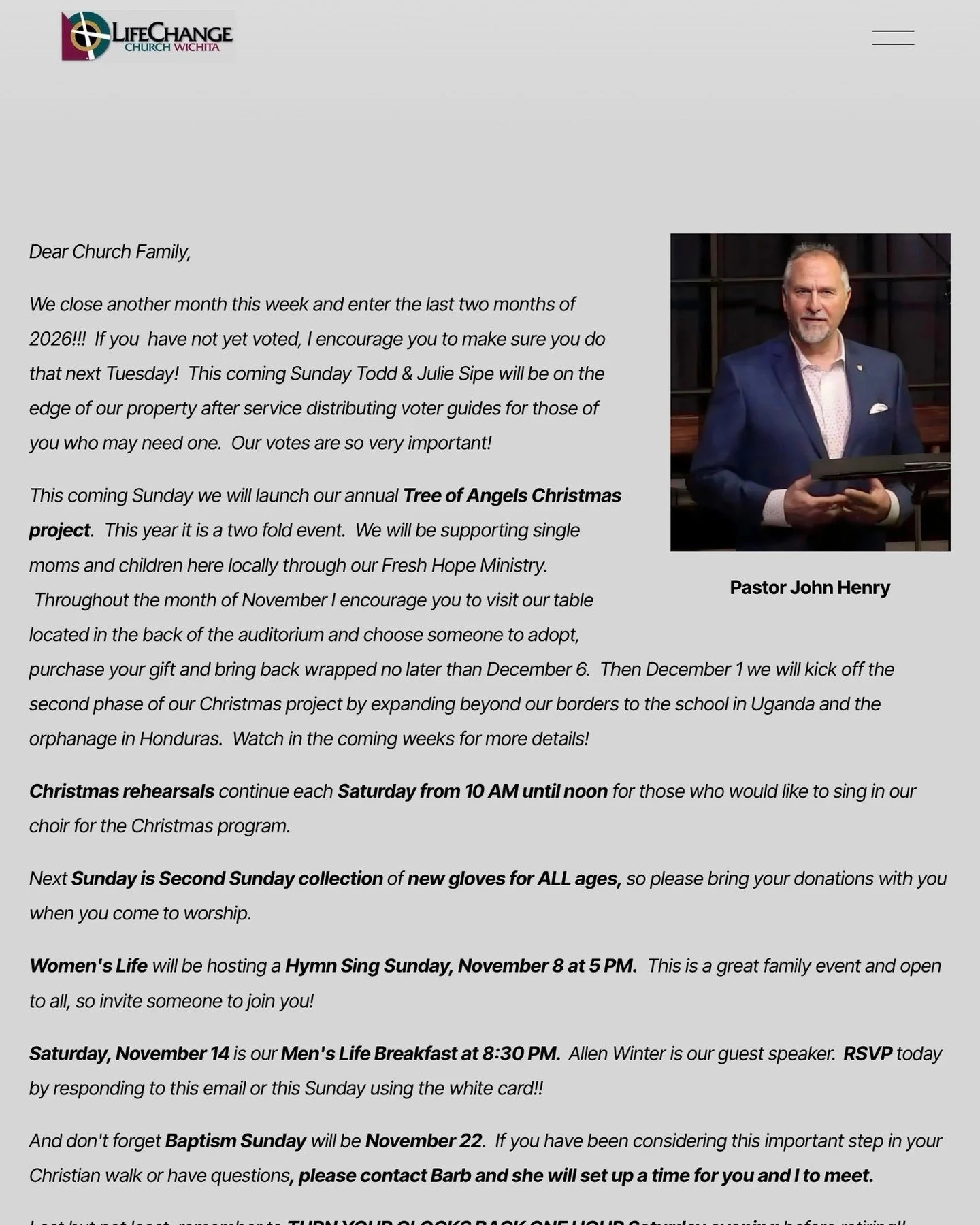 The Weekly Enews is available online! 
Visit https://www.lifechangechurchwichita.com/news

Stay up to date with ministry news and events at LifeChange Church Wichita. 

#lifechangechurchwichita