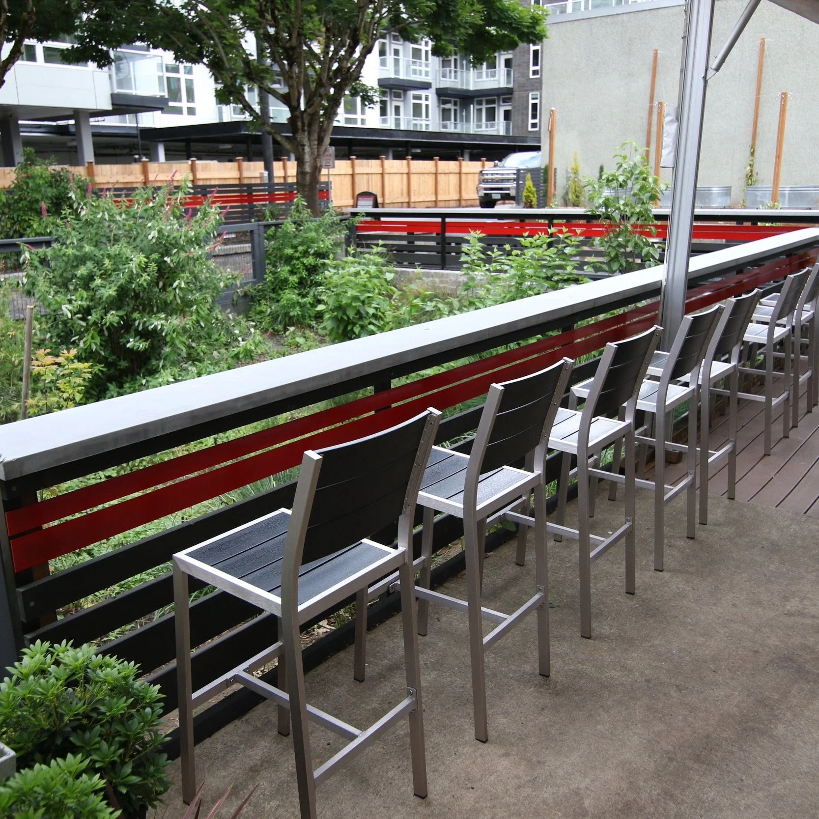 custom metal chairs and concrete cuntertop