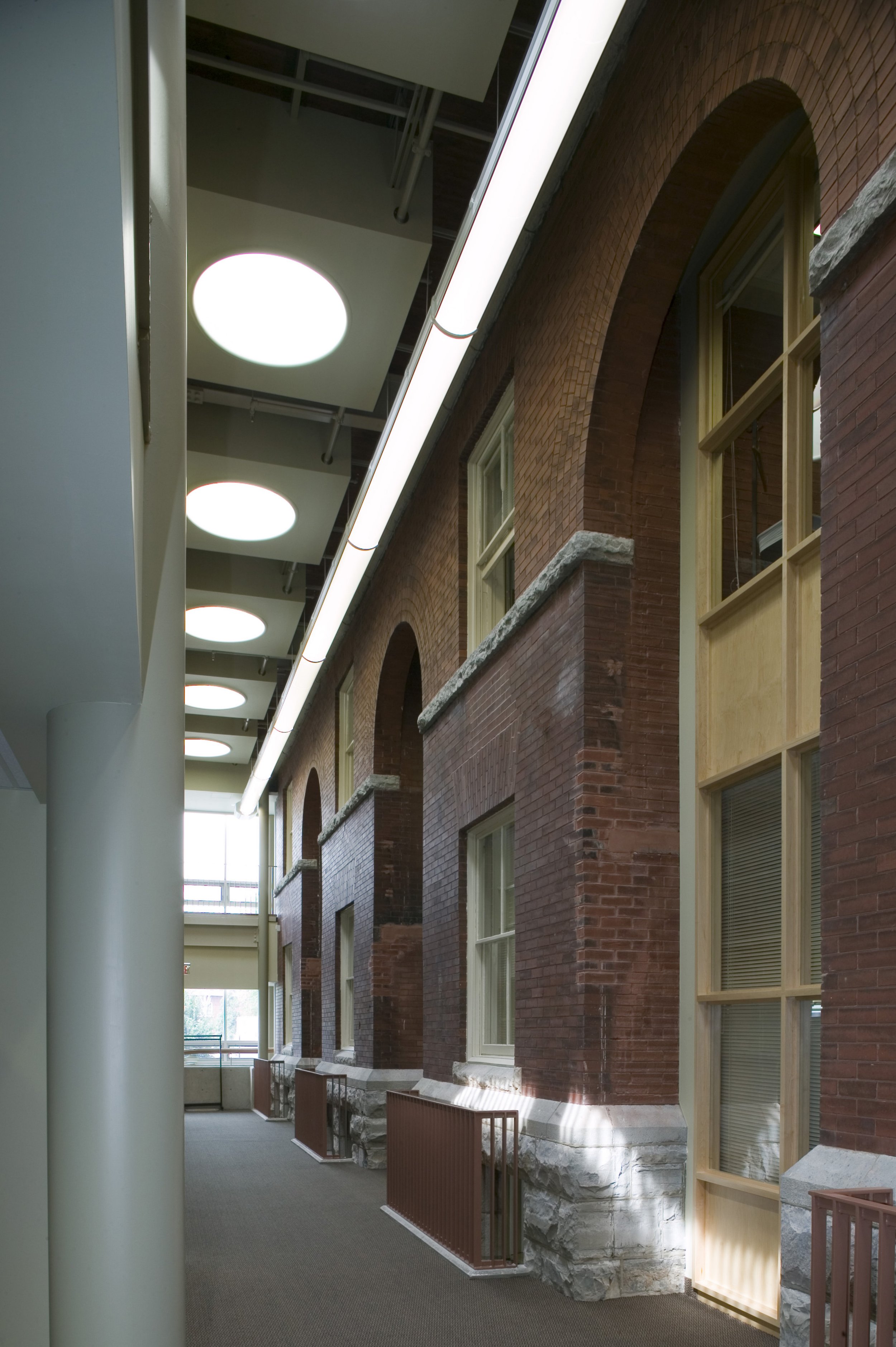 Interior brick wall of Kingston Royal Military College Ridout Row project by Shoalts and Zaback Architects.