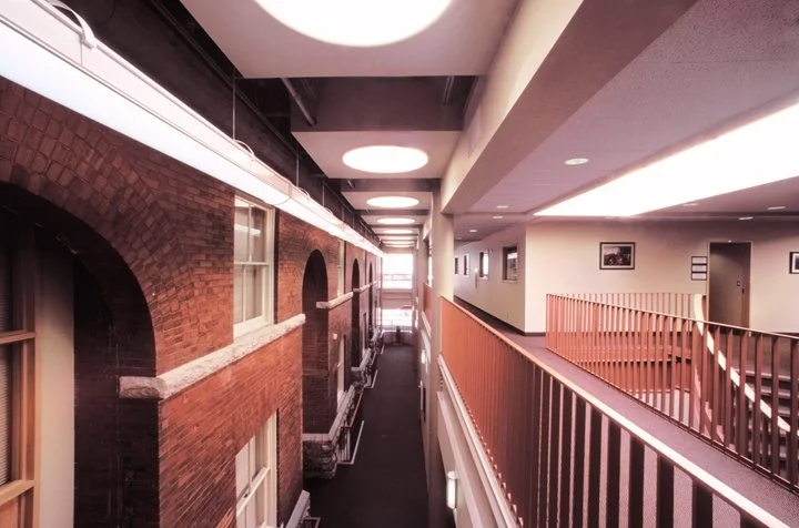 Interior hallway of Kingston Royal Military College Ridout Row project by Shoalts and Zaback Architects.
