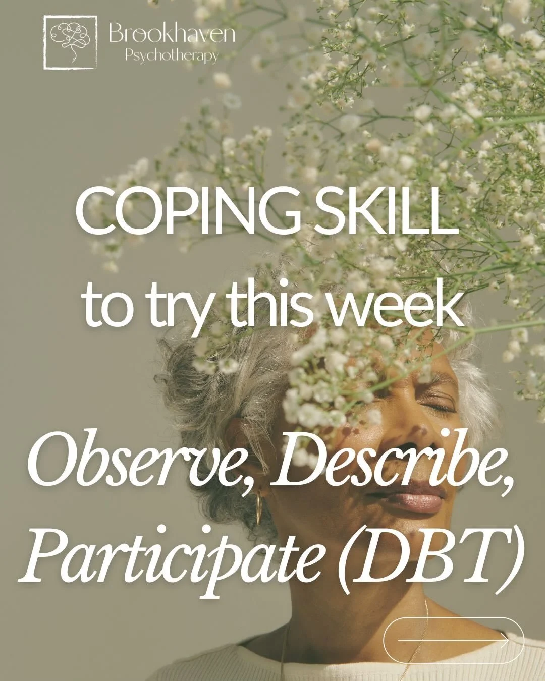 This DBT mindfulness skill helps you connect to the present moment. Instead of getting lost in thoughts, try to observe what&rsquo;s happening, describe it neutrally, and participate with full awareness. 

Therapist tip: Practice this when you catch 