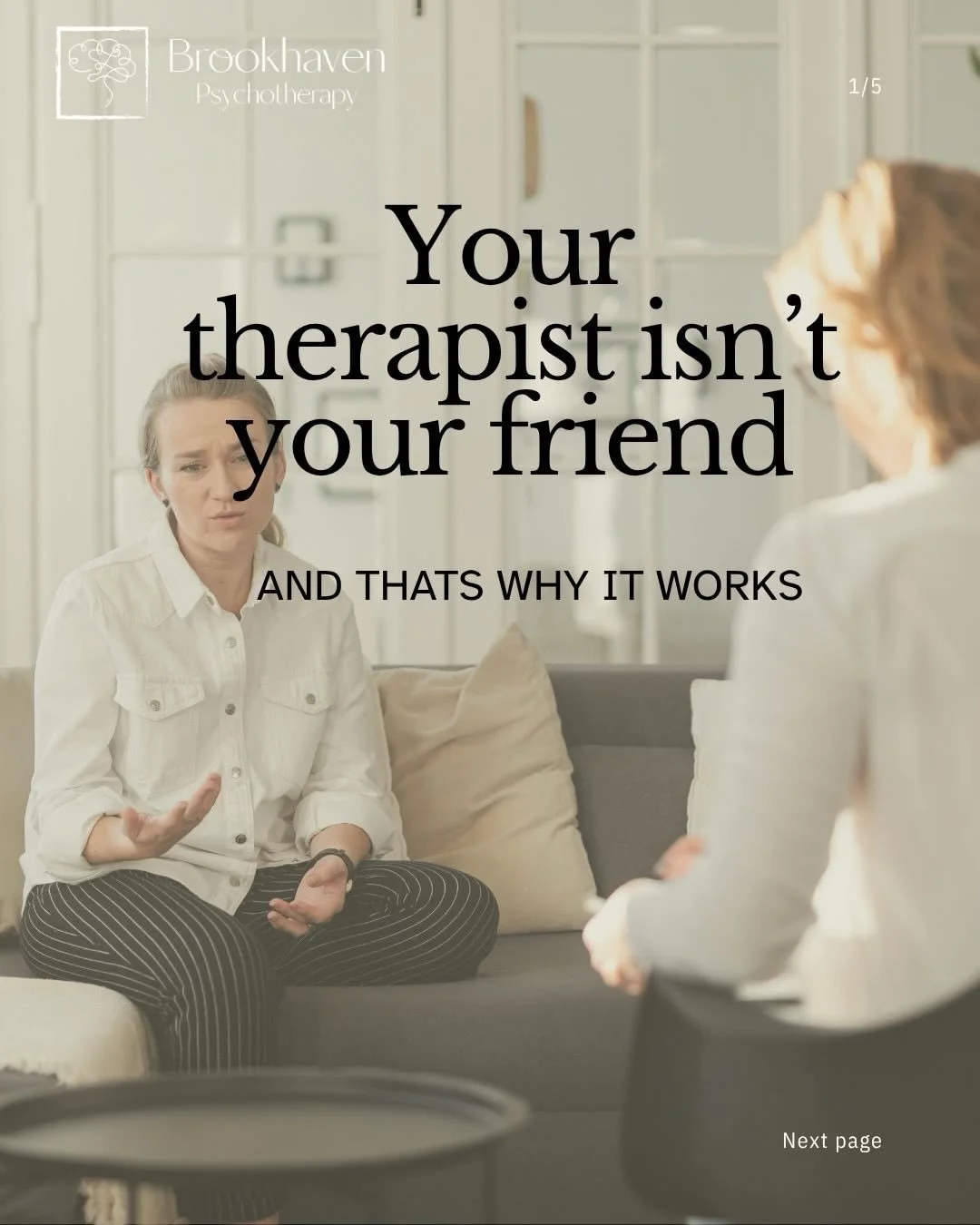 Your therapist isn&rsquo;t your friend, and that&rsquo;s exactly why therapy works.

Friendships are mutual. Therapy isn&rsquo;t.
Your therapist isn&rsquo;t there to vent to you, agree with everything you say, or take sides.

They&rsquo;re there to:
