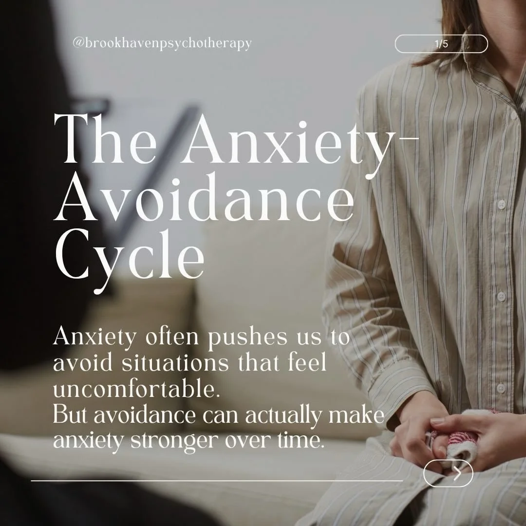 Anxiety often convinces us that avoidance is the safest option. And in the moment, it can feel like it works.

But over time, avoidance teaches the brain that the situation is dangerous, which keeps the anxiety cycle going.

Therapy often focuses on 