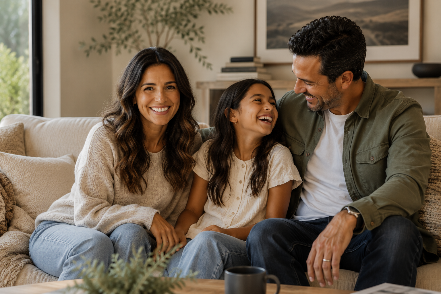 Cozy family at home in Burlington, Ontario