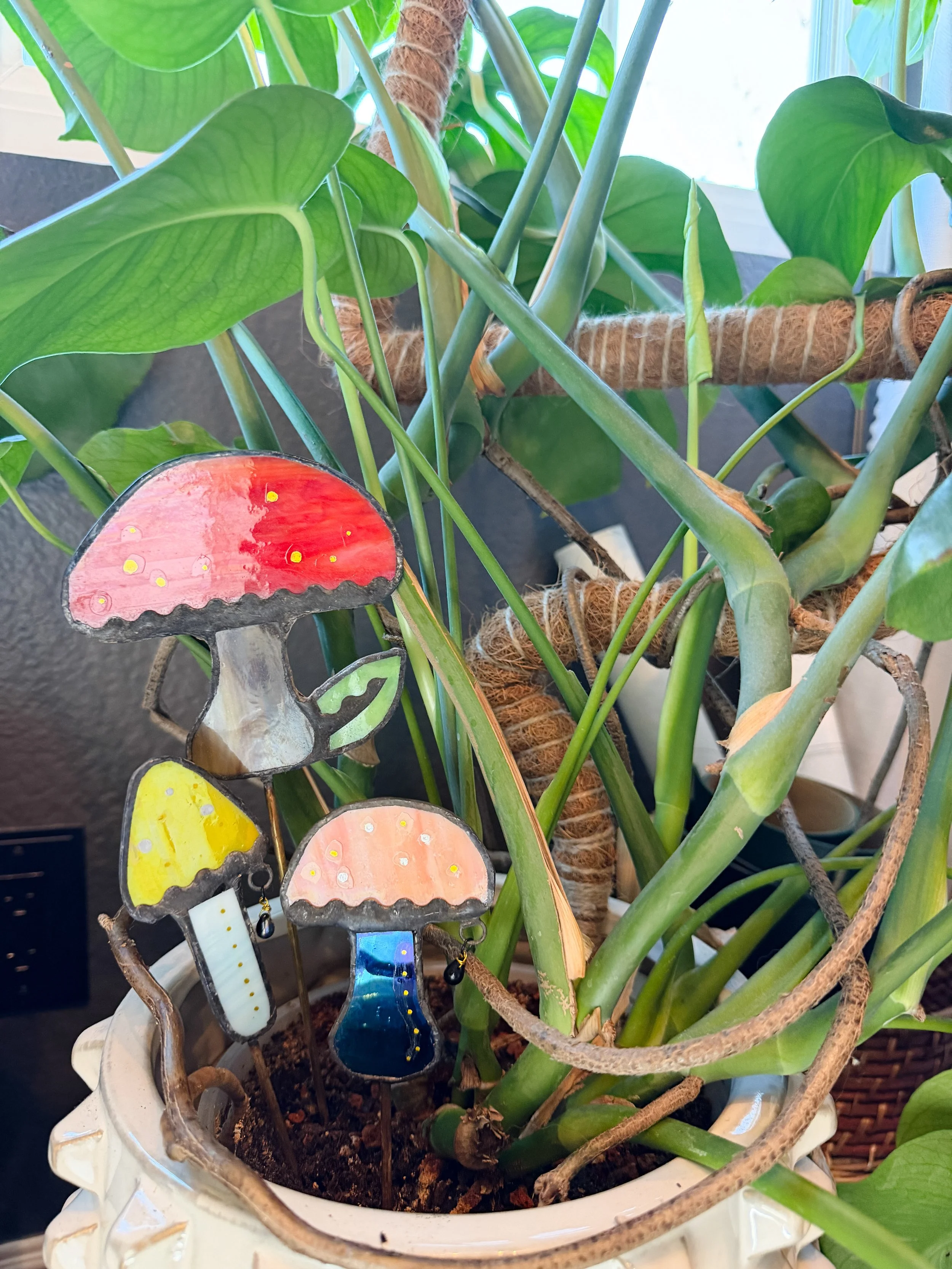 Stained Glass Mushroom Plant Stakes - Set of 3