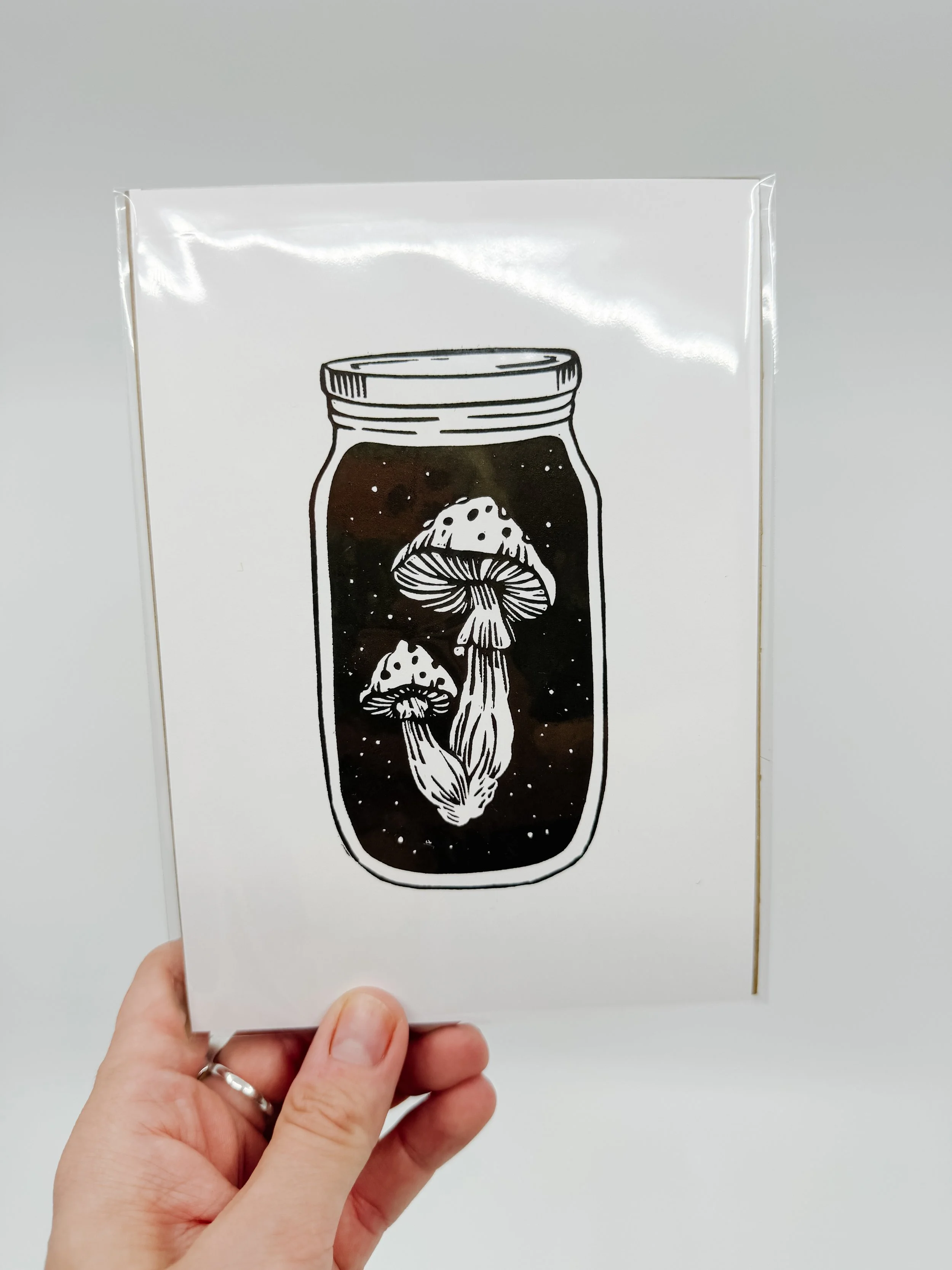 Mushroom Jar Linocut Print