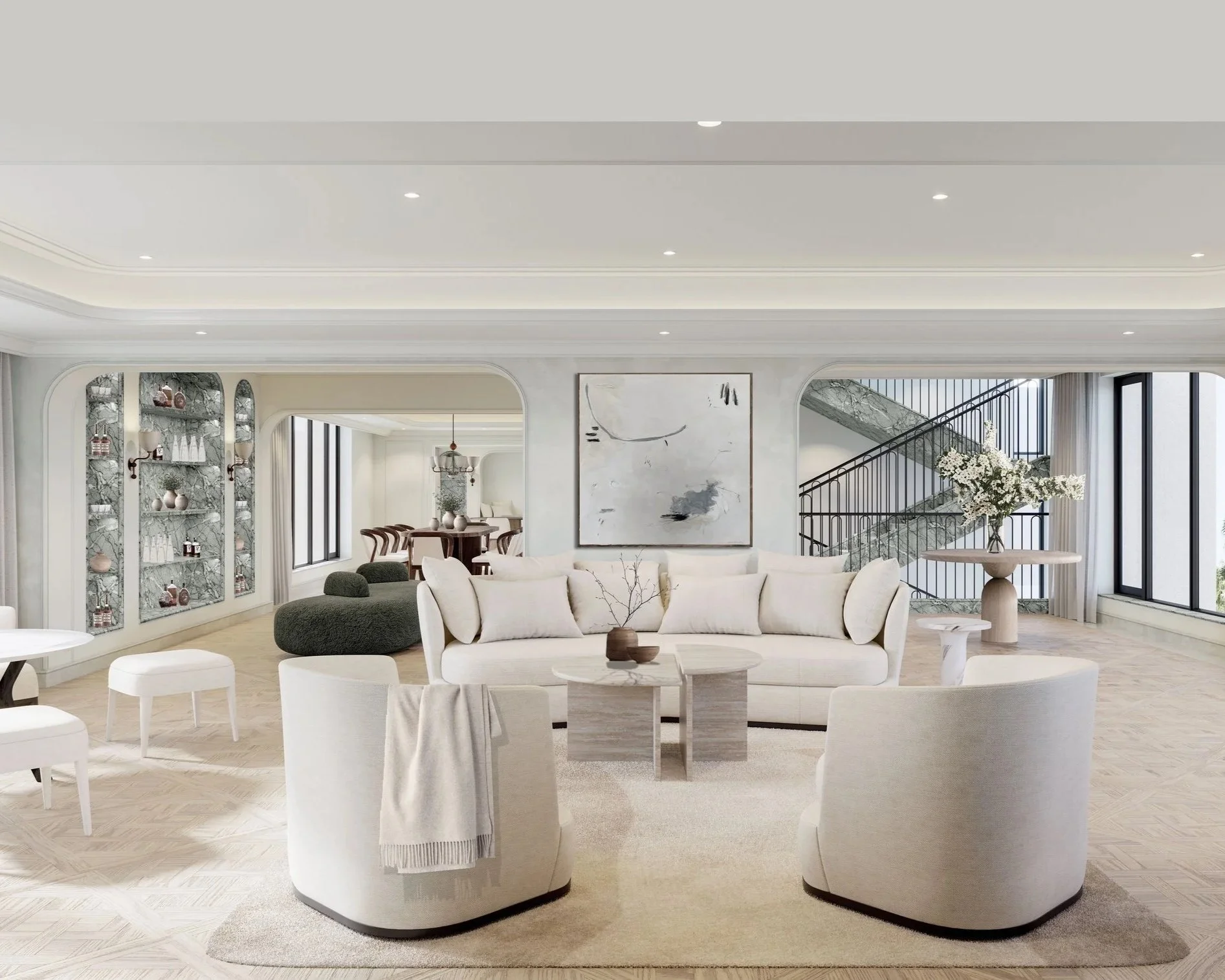 Panoramic view of living room in Chuk Yeung Road Private Residence, a tranquil home in Sai Kung, Hong Kong
