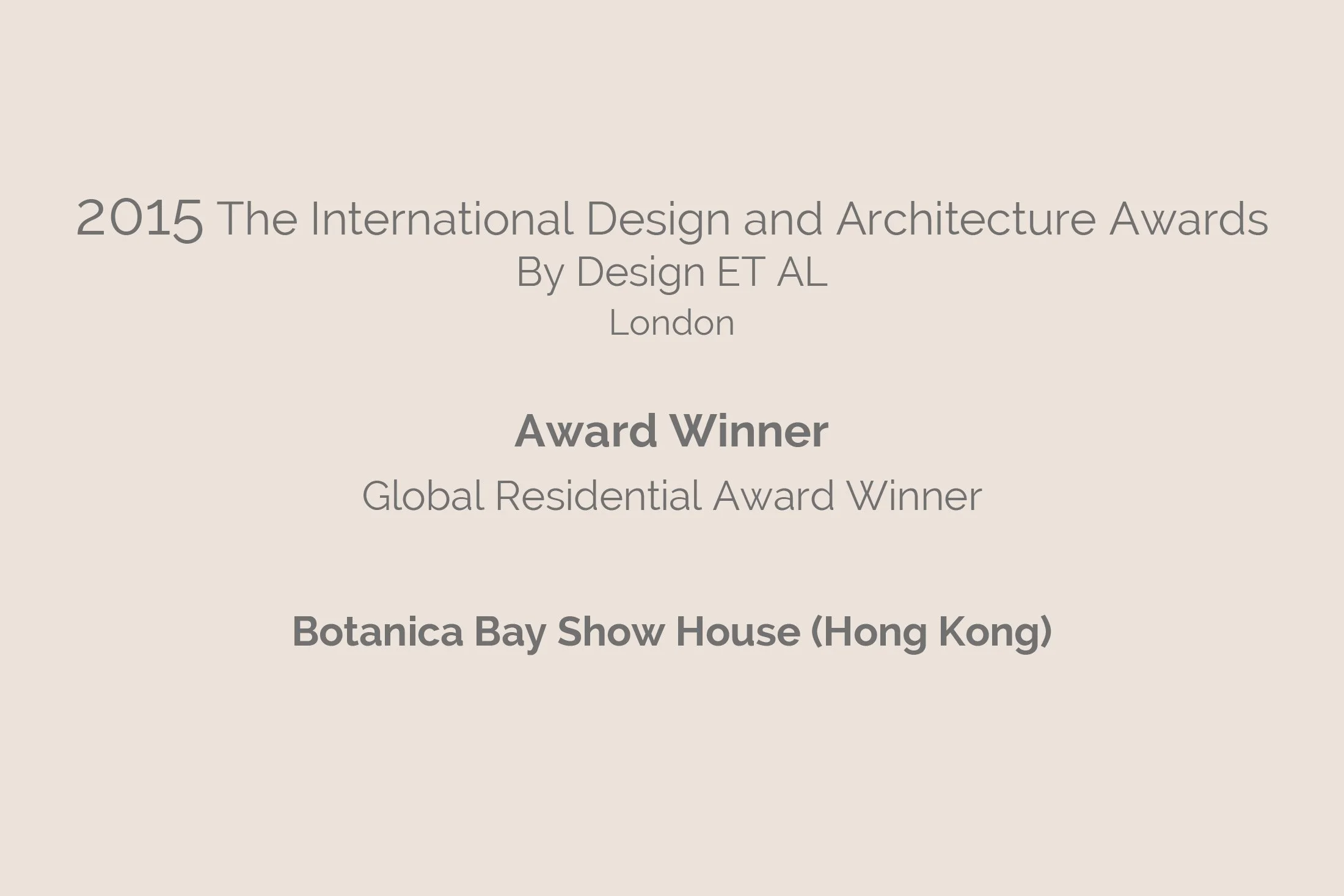A screen displaying the 2015 awards for The International Design and Architecture Awards by Design ET AL in London, with other award categories and winners listed below.