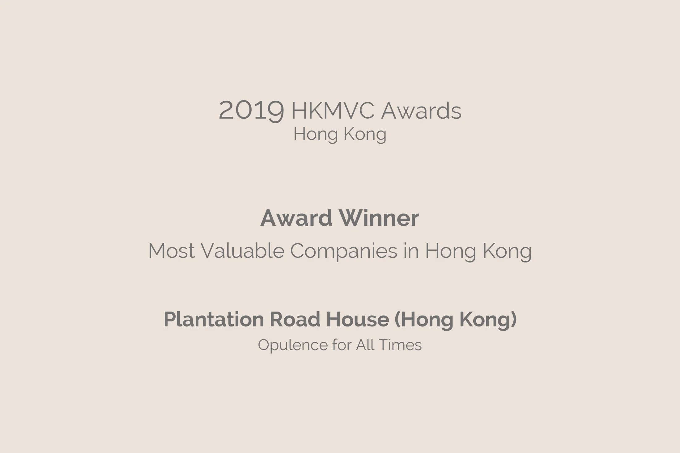 Certificate from the 2019 HKMVC Awards in Hong Kong, recognizing the award winner as one of the most valuable companies in Hong Kong, with details about the company and project included.