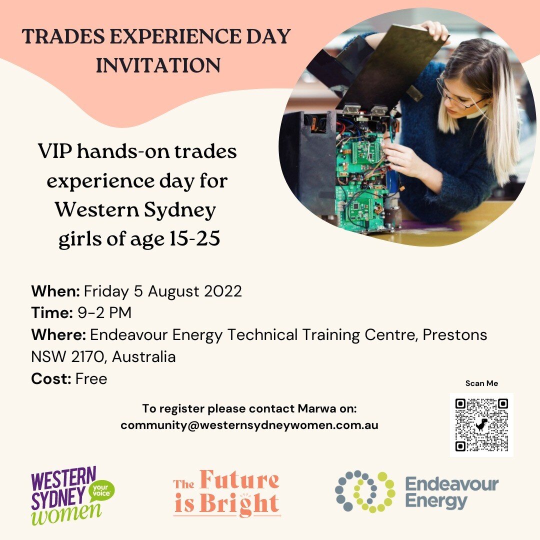 Western Sydney Women in partnership with Endeavour Energy are inviting Western Sydney women and girls of age 15-25 to join us in our upcoming Trades Experience Day on the 5th of August at Endeavour Energy from 9-2 PM.

Endeavour is partnering with We