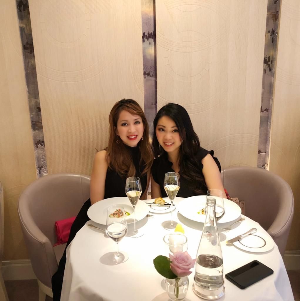 Juliana and Wenus dinning at Gordon Ramsay's restaurant in London
