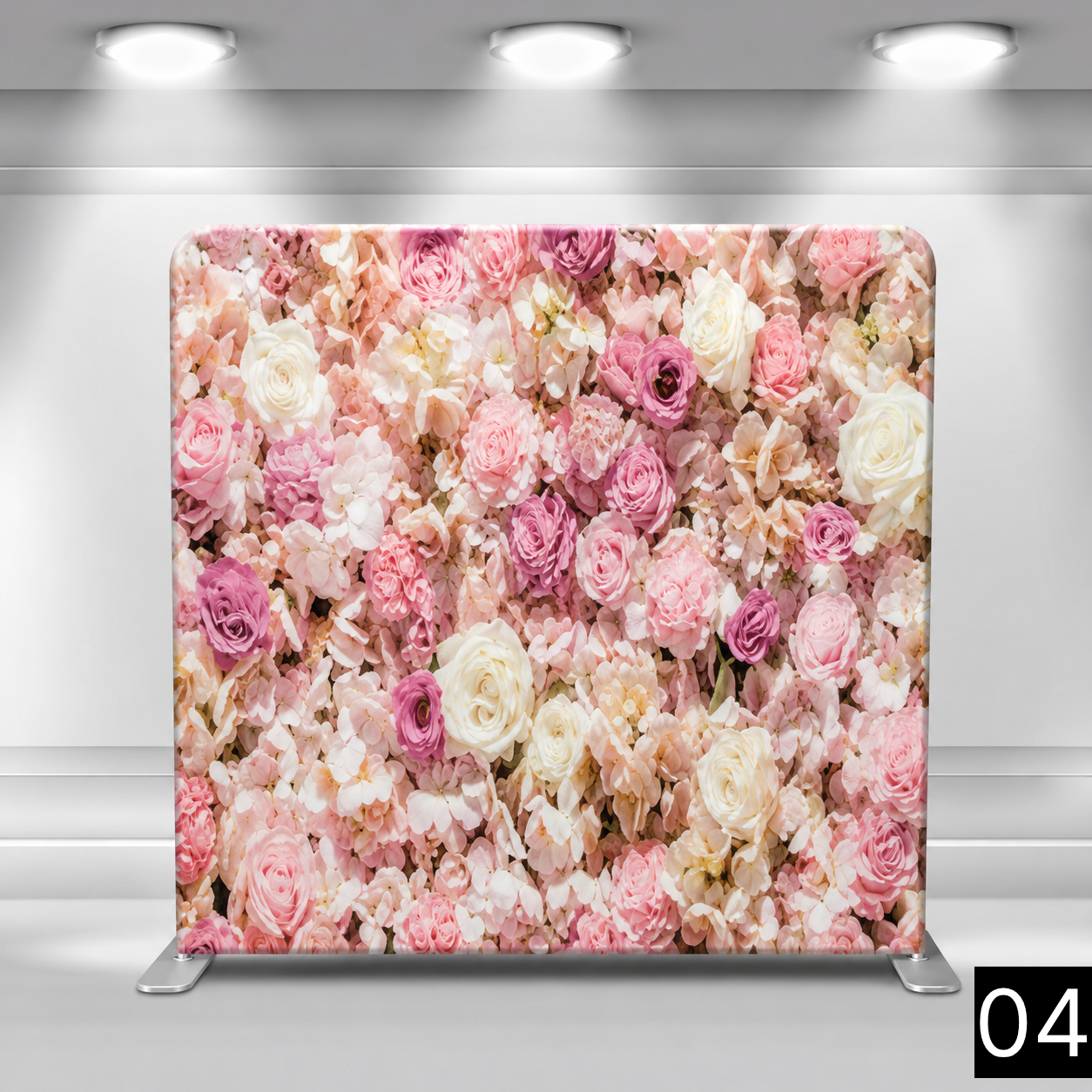 Full-coverage wall of pink, blush, and white roses with hydrangeas. Rich, romantic, and feminine. Perfect for weddings, bridal showers, quinceañeras, and baby showers